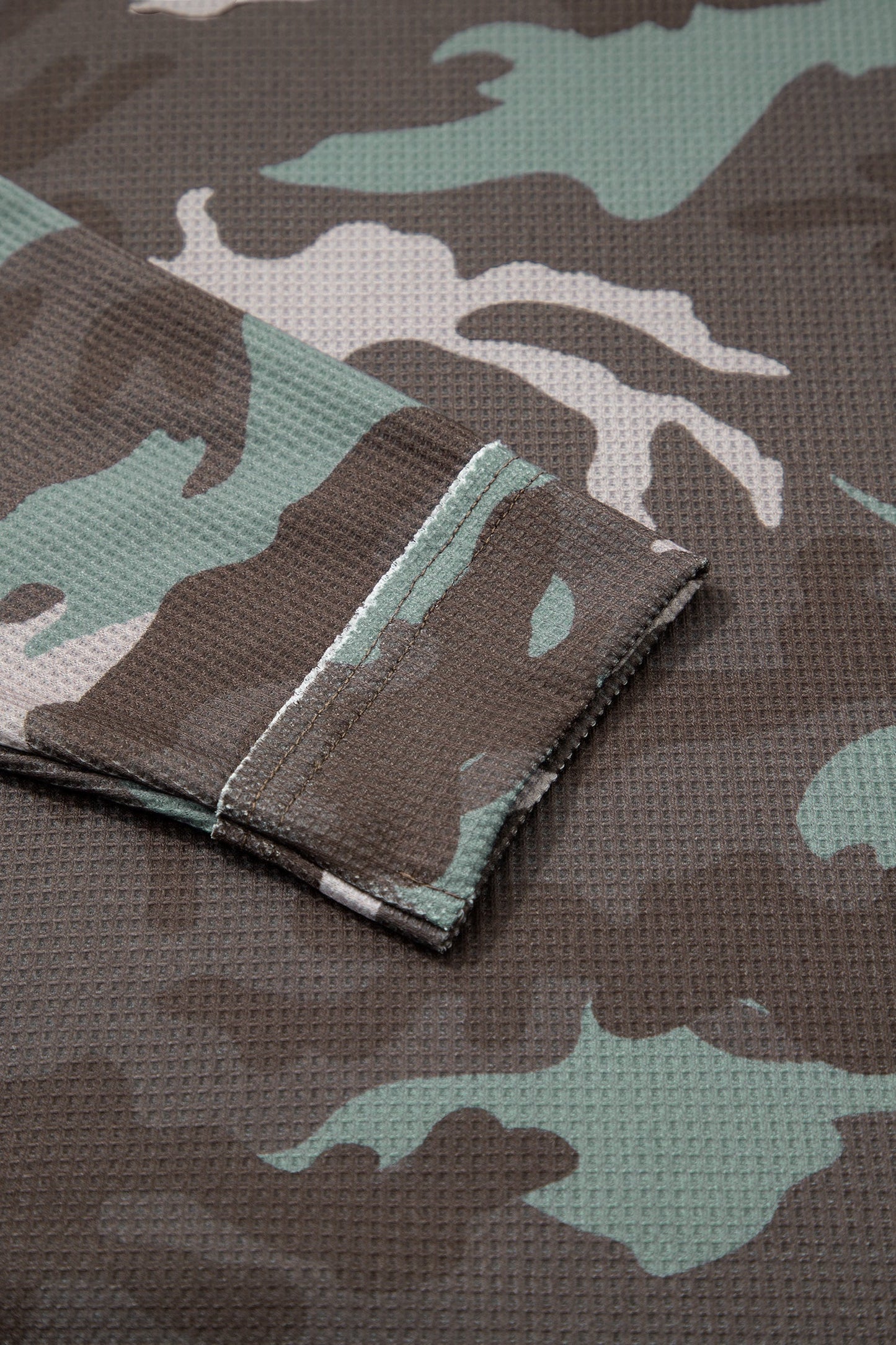 Camo Textured Drop Shoulder Long Sleeve Top