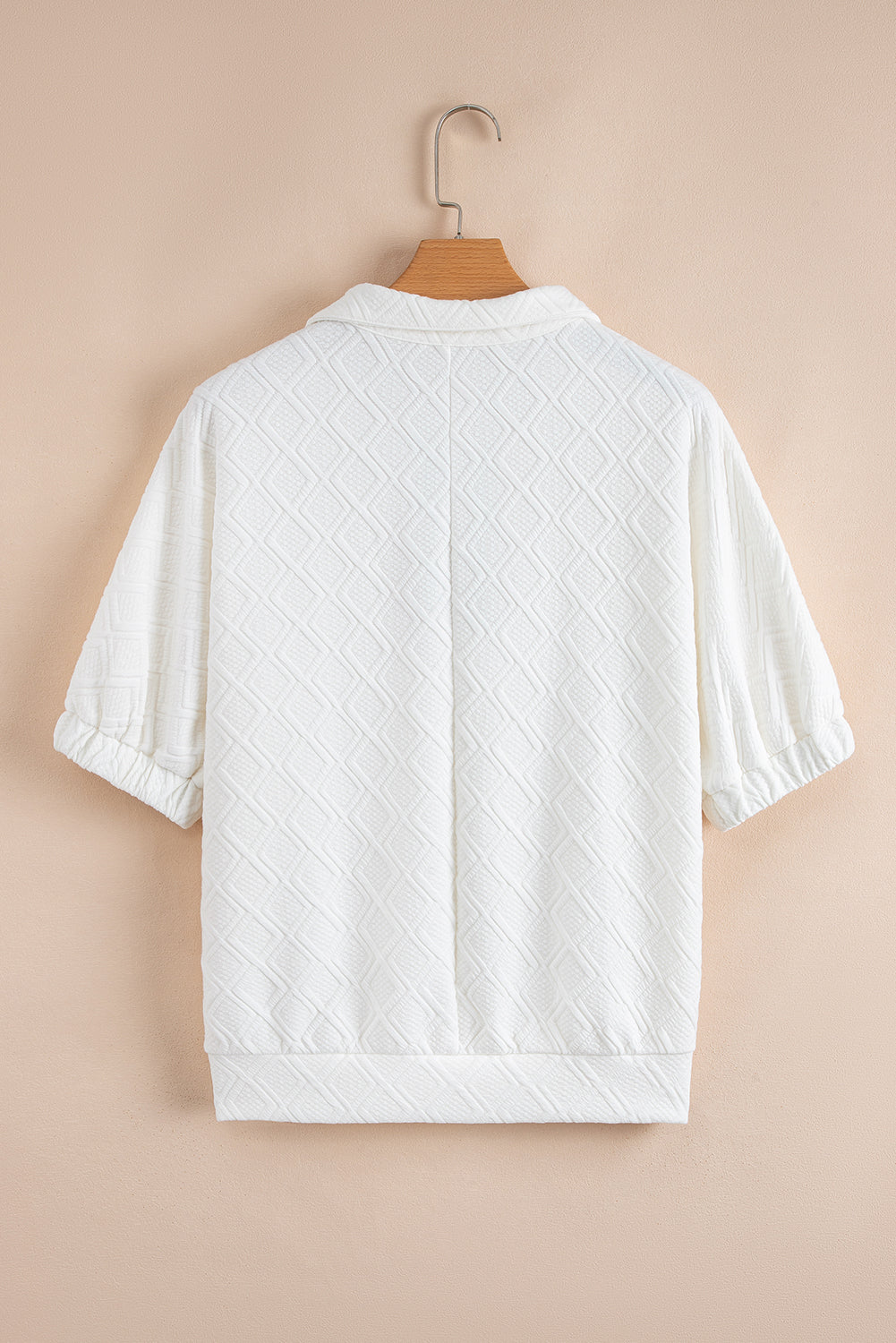Contrast Stripe Collar Textured Short Sleeve Blouse