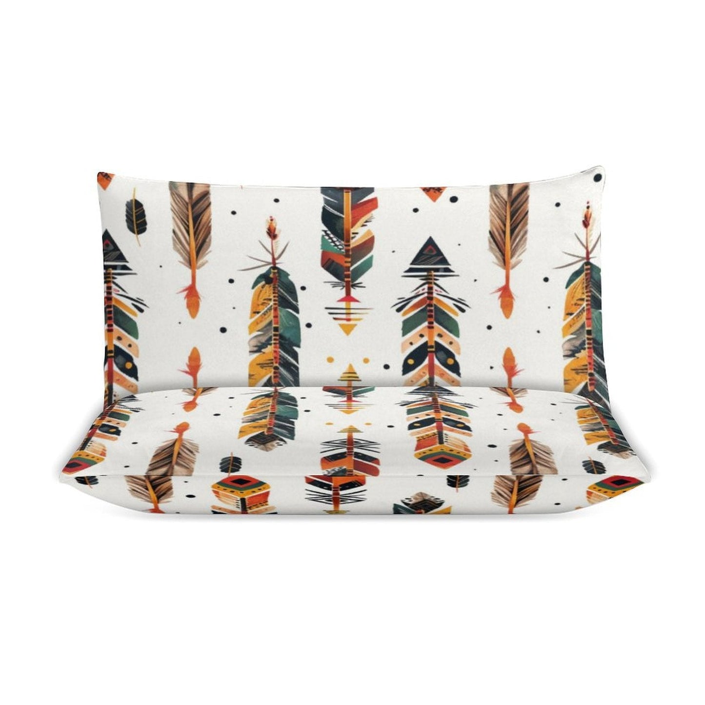 Boho Feather Print 3-Piece Bedding Set (1 Duvet Cover + 2 Pillow Shams) – 102"×90"