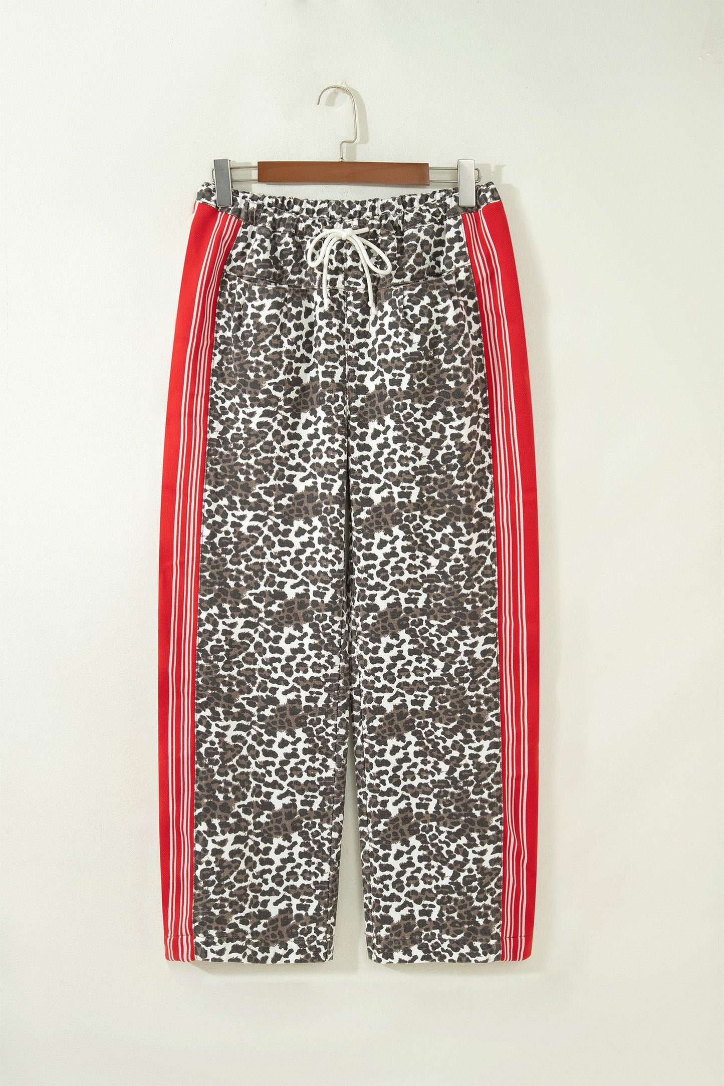 Leopard Stripe Side Drawstring High Waist Jeans