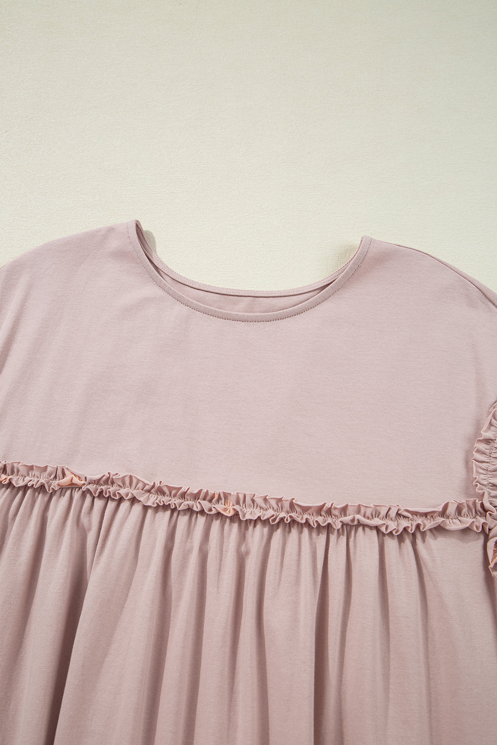Frilled Trim Crew-Neck Loose Fit Mini Dress