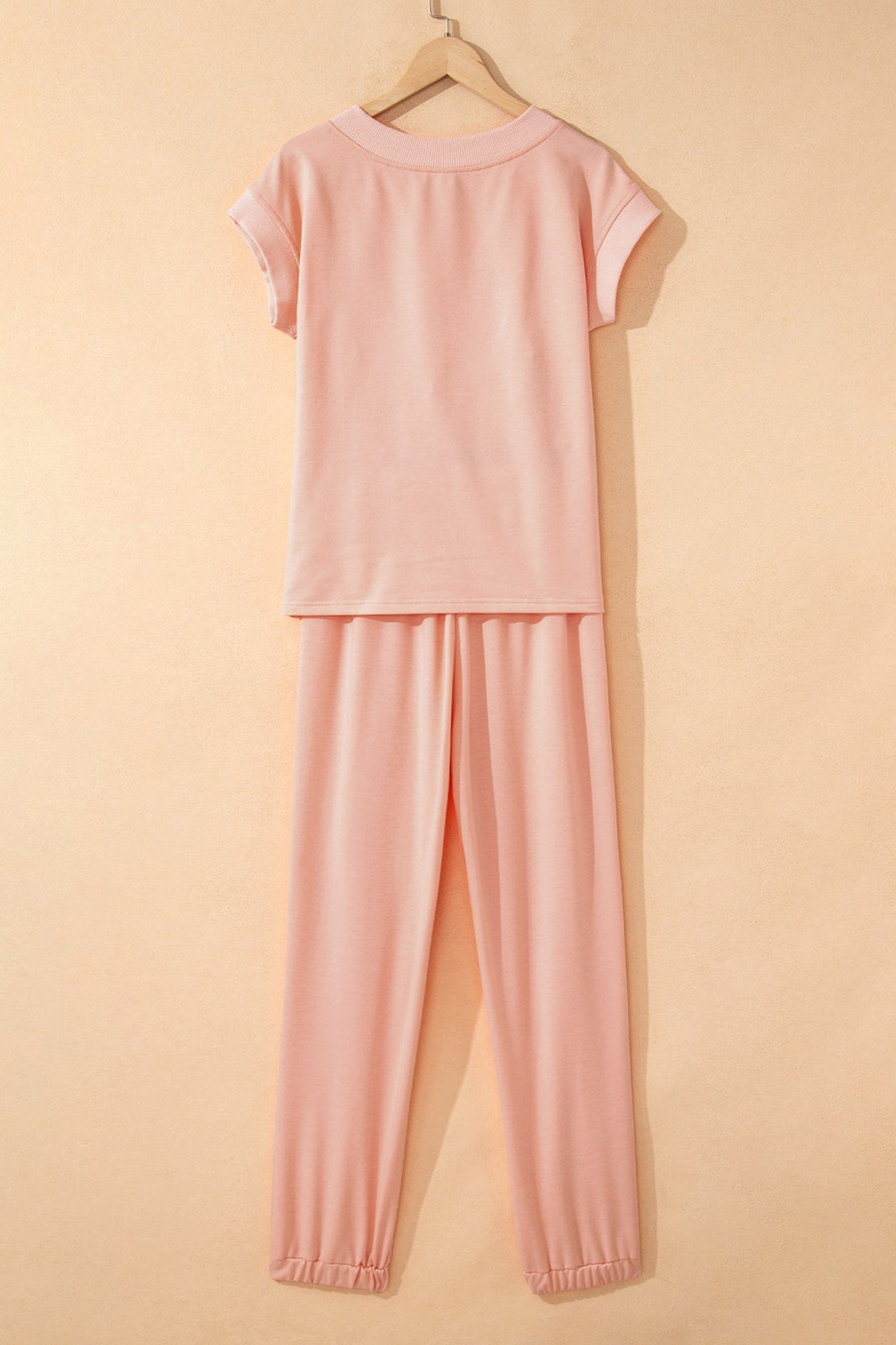Solid V-Neck Tee & Drawstring Pants Set