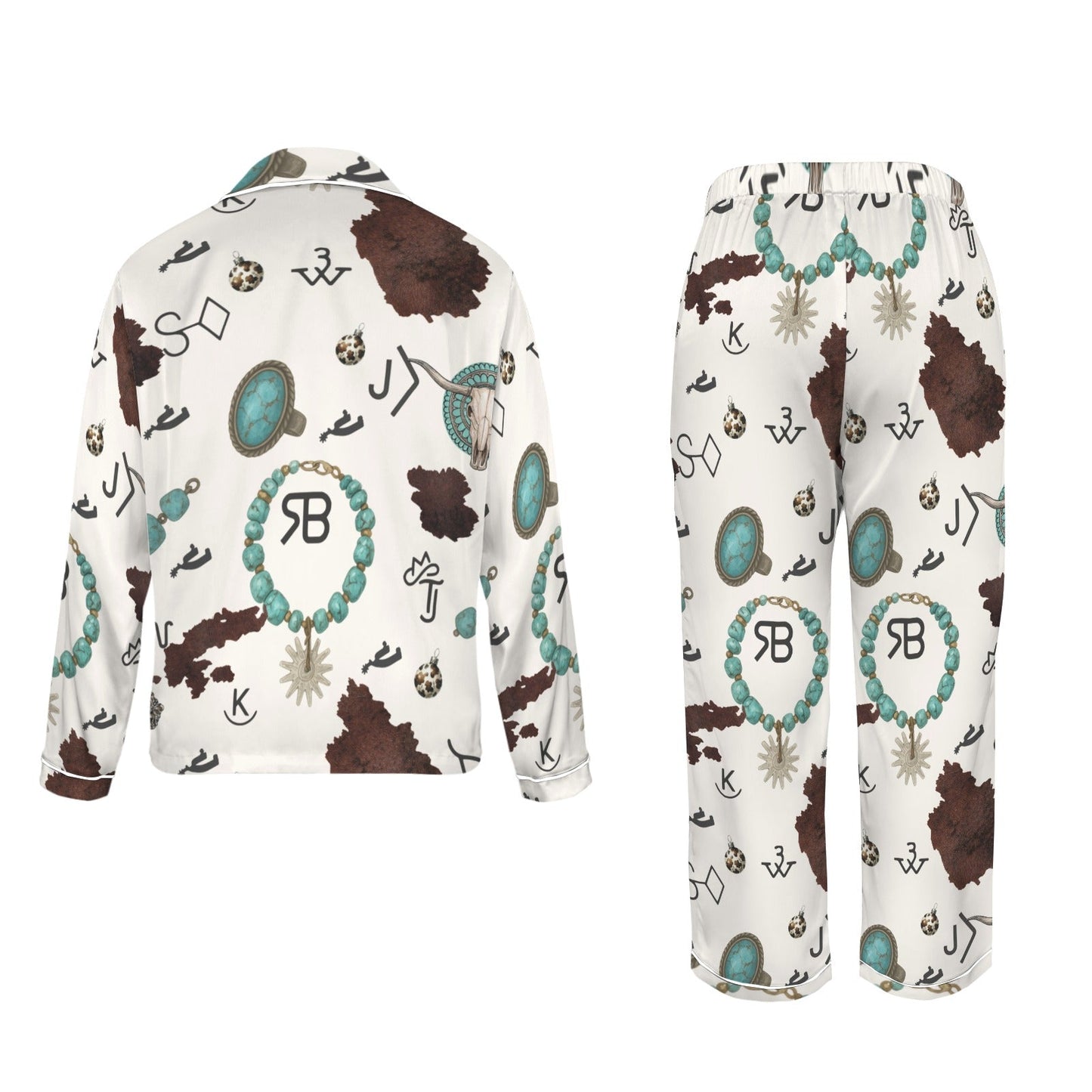 Brands & Turquoise Cowgirl Christmas Western Cowprint Satin Pajamas