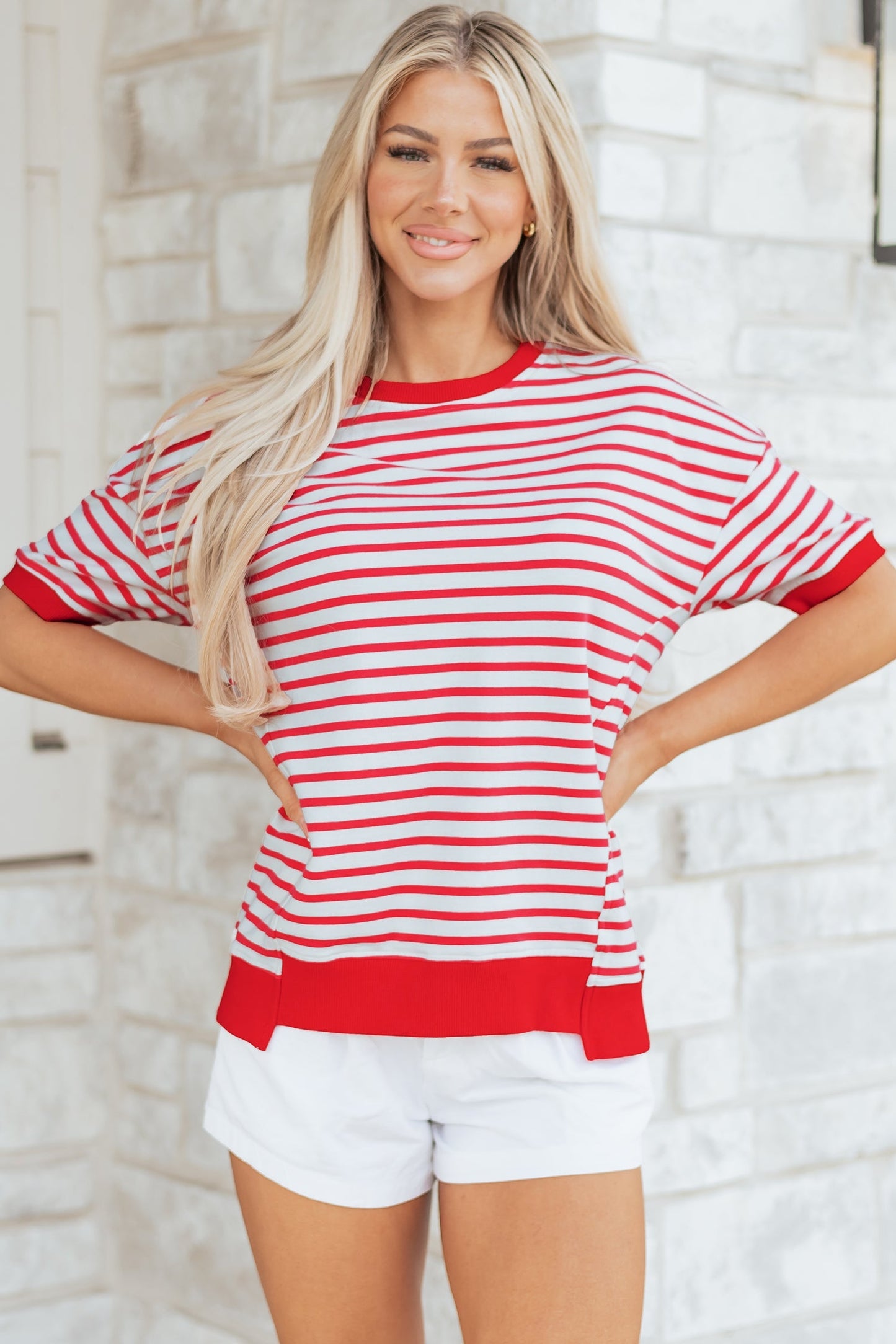 Stripe Drop Shoulder Short Sleeve T-Shirt
