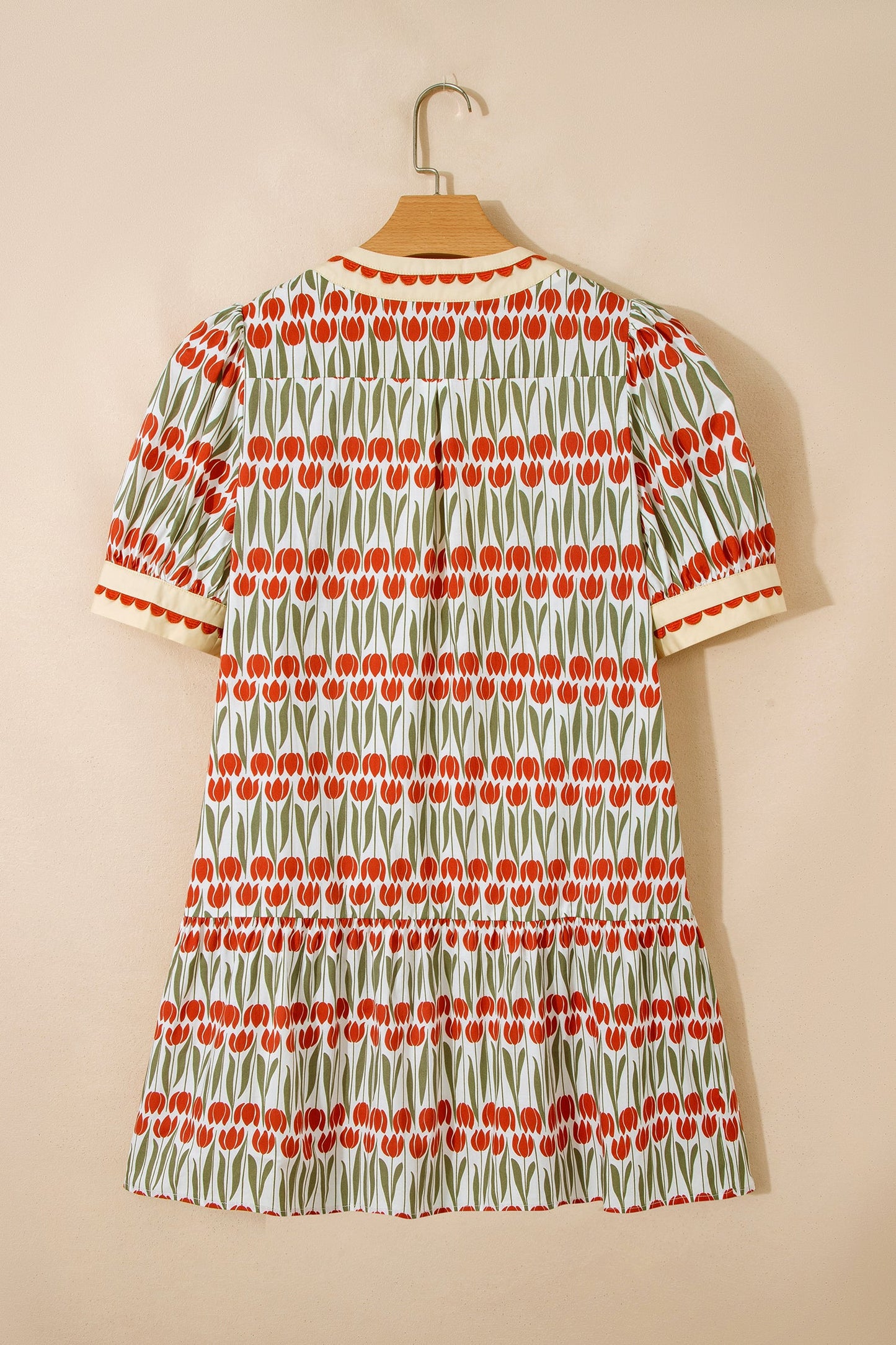 Floral Tulip Cotton Puff Short-Sleeve Mini Dress