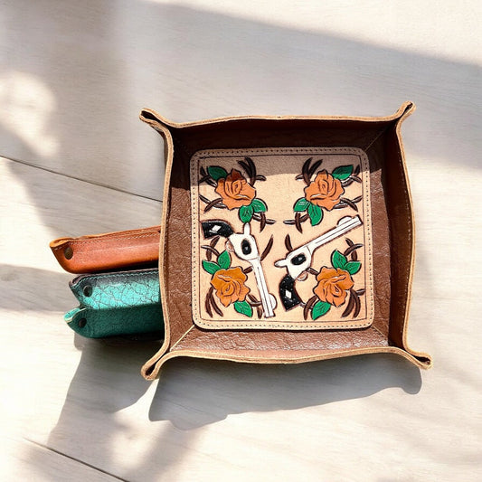 Square tooled leather Tray
