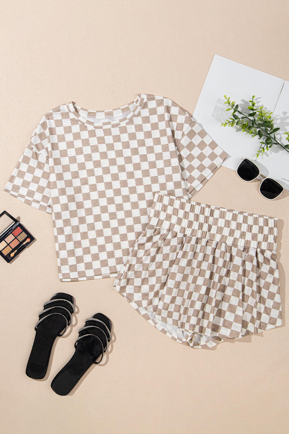 Checker T-Shirt Top & High Waist Skorts Outfit