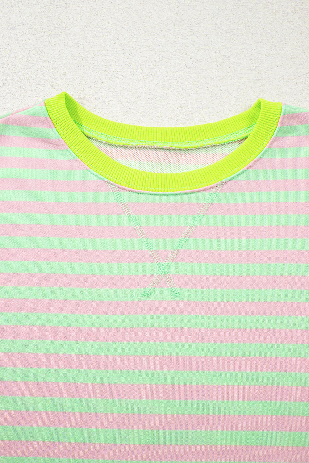 Stripe Contrast Ribbed Trim Cross Stitch Sweatshirt