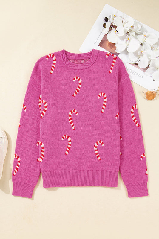 Christmas Candy Cane Drop Shoulder Sweater