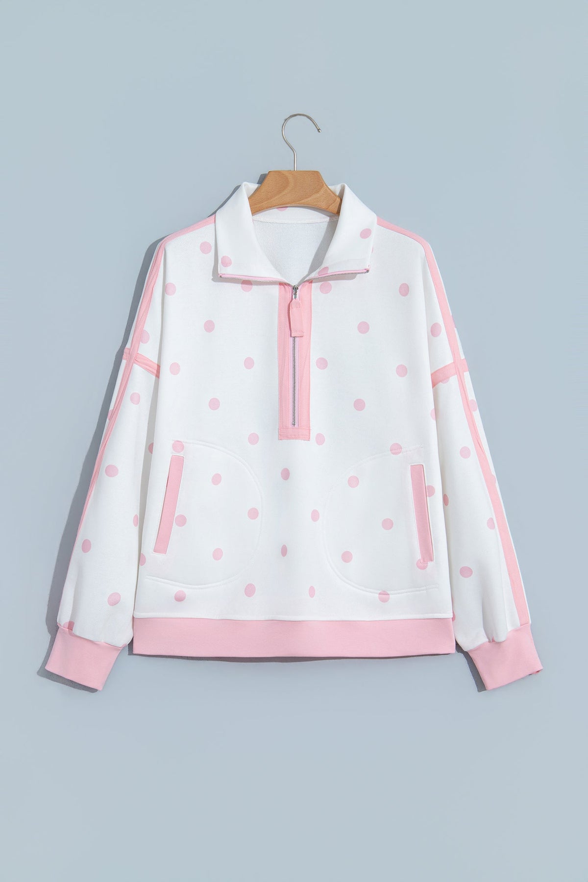 Polka Dot Half Zip Drop Shoulder Sweatshirt