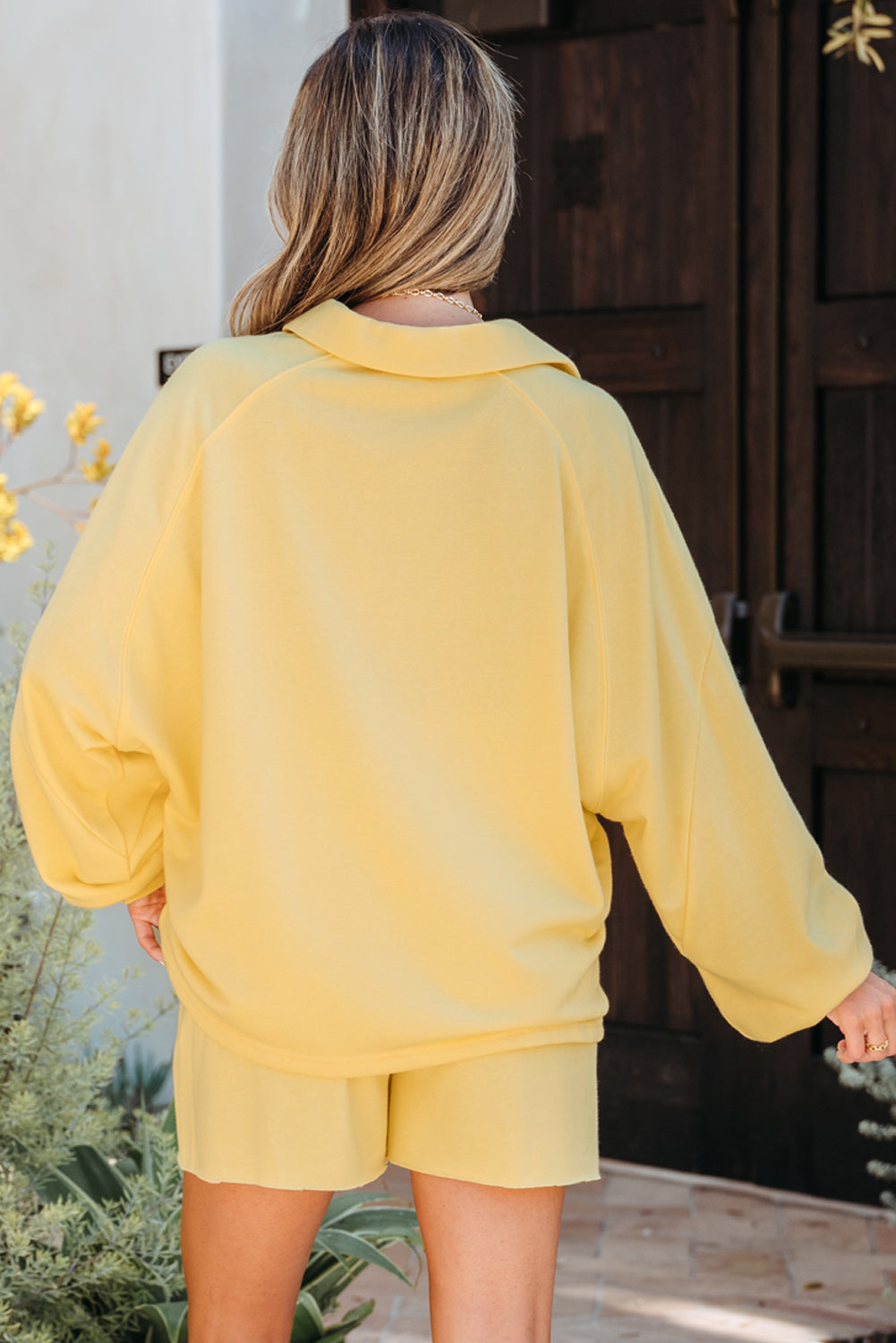 Button Collar Pullover and Casual Shorts Set
