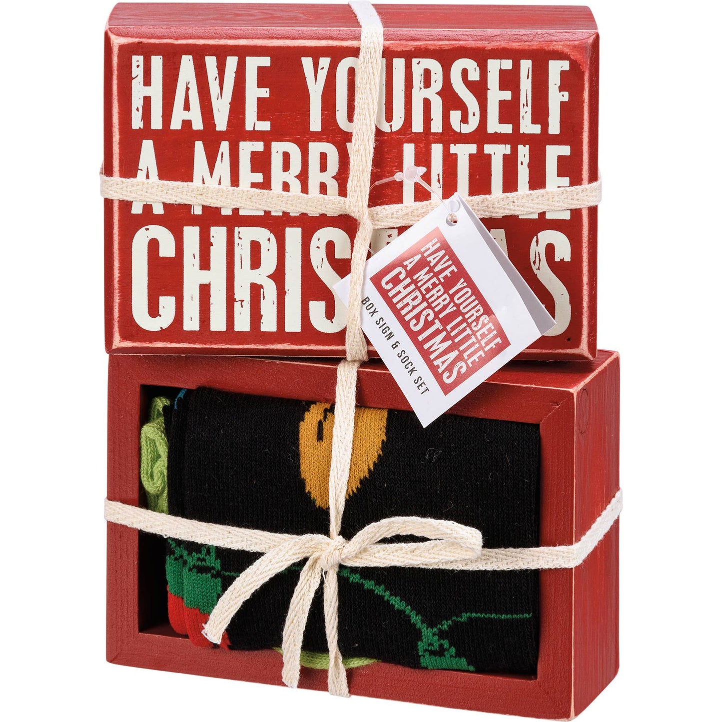 A Merry Little Christmas Box Sign And Sock Set