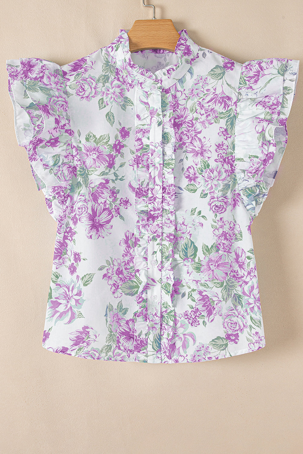 Floral Ruffle Sleeve Frilly Button-Up Shirt