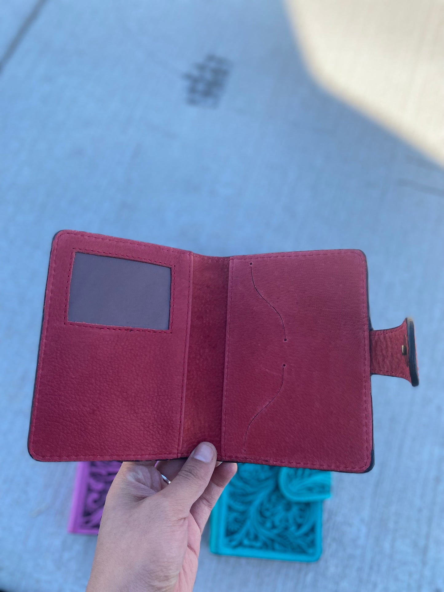 Red Floral Tooled Leather Passport Cover