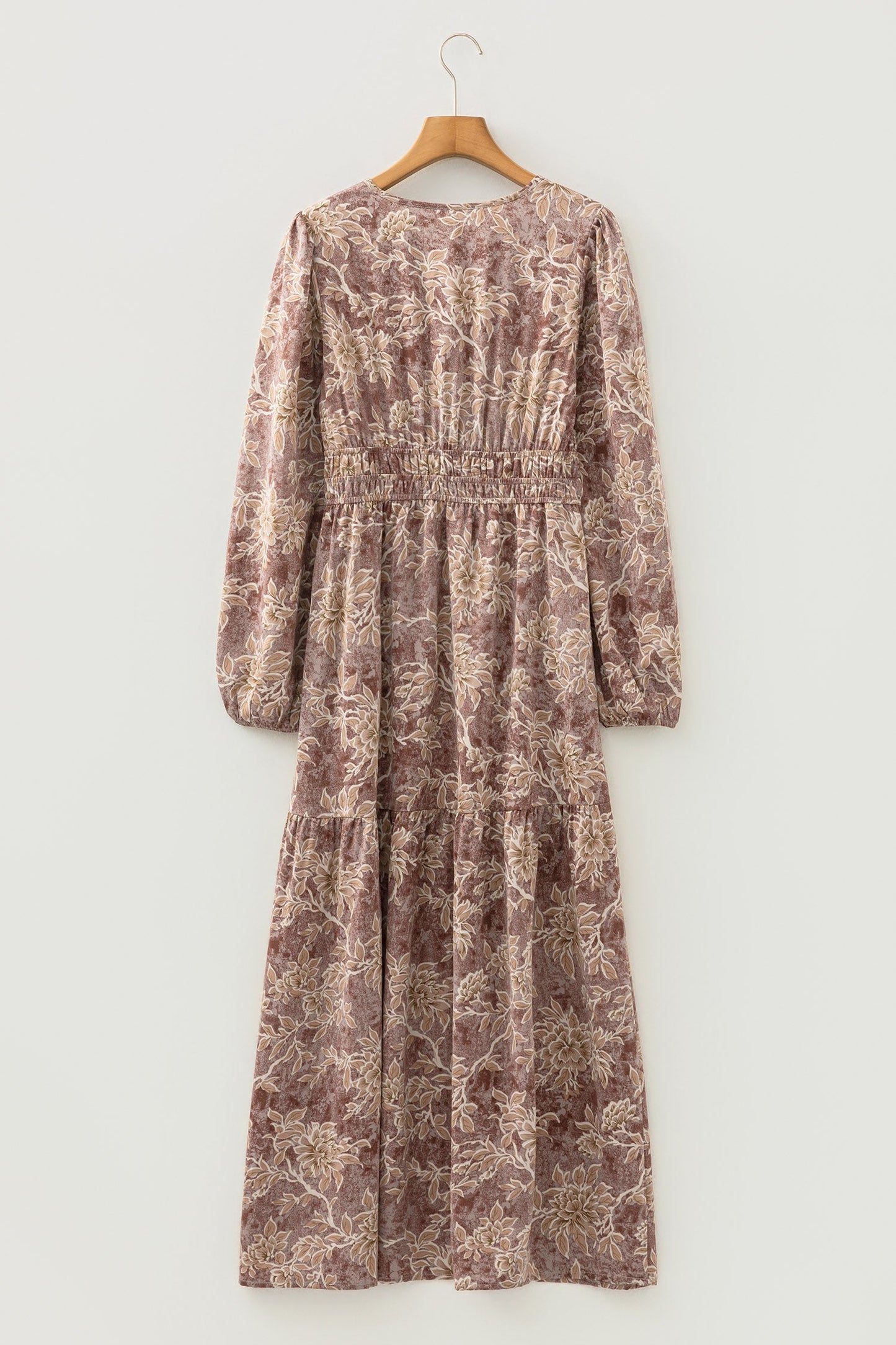Floral Smocked High Waist Long Sleeve Dress