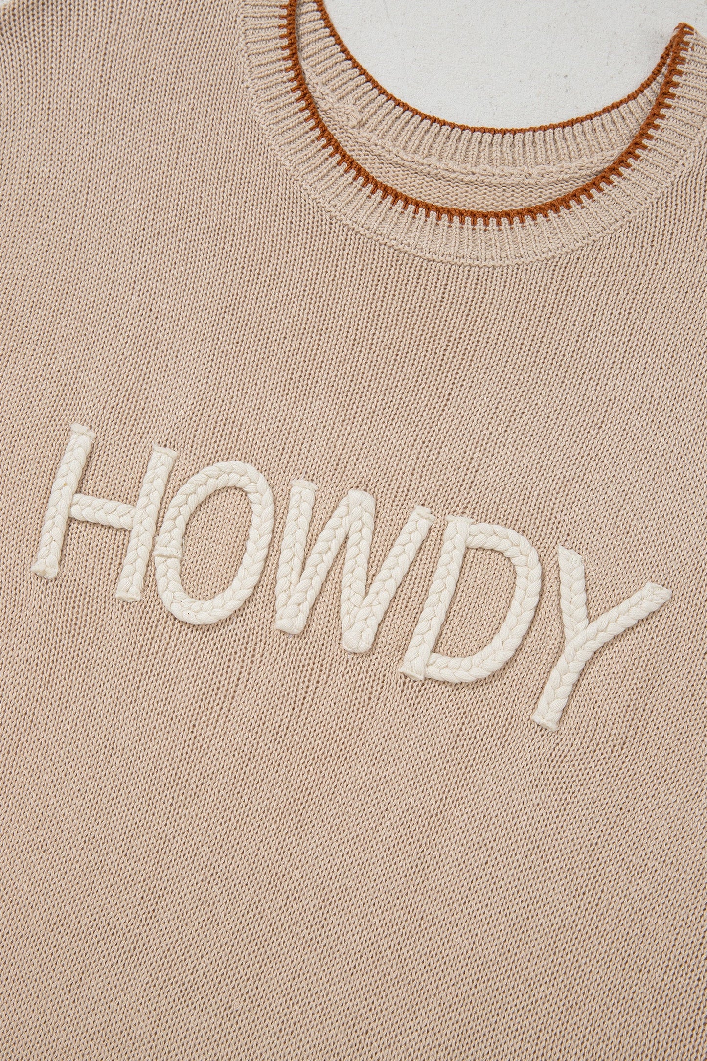 Western HOWDY Contrast Trim Short Sleeve Sweater