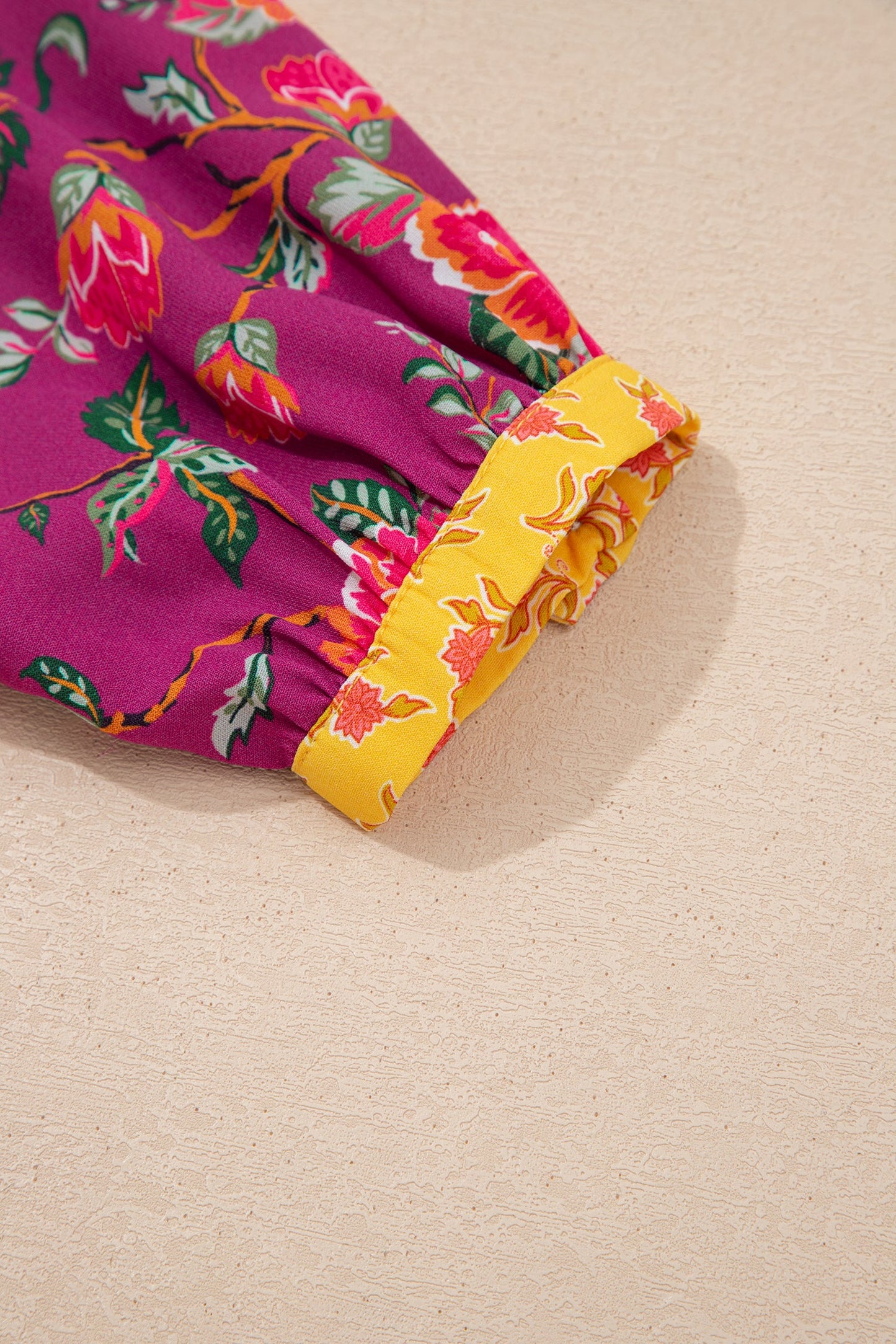 Floral Patchwork Split V-Neck Blouse
