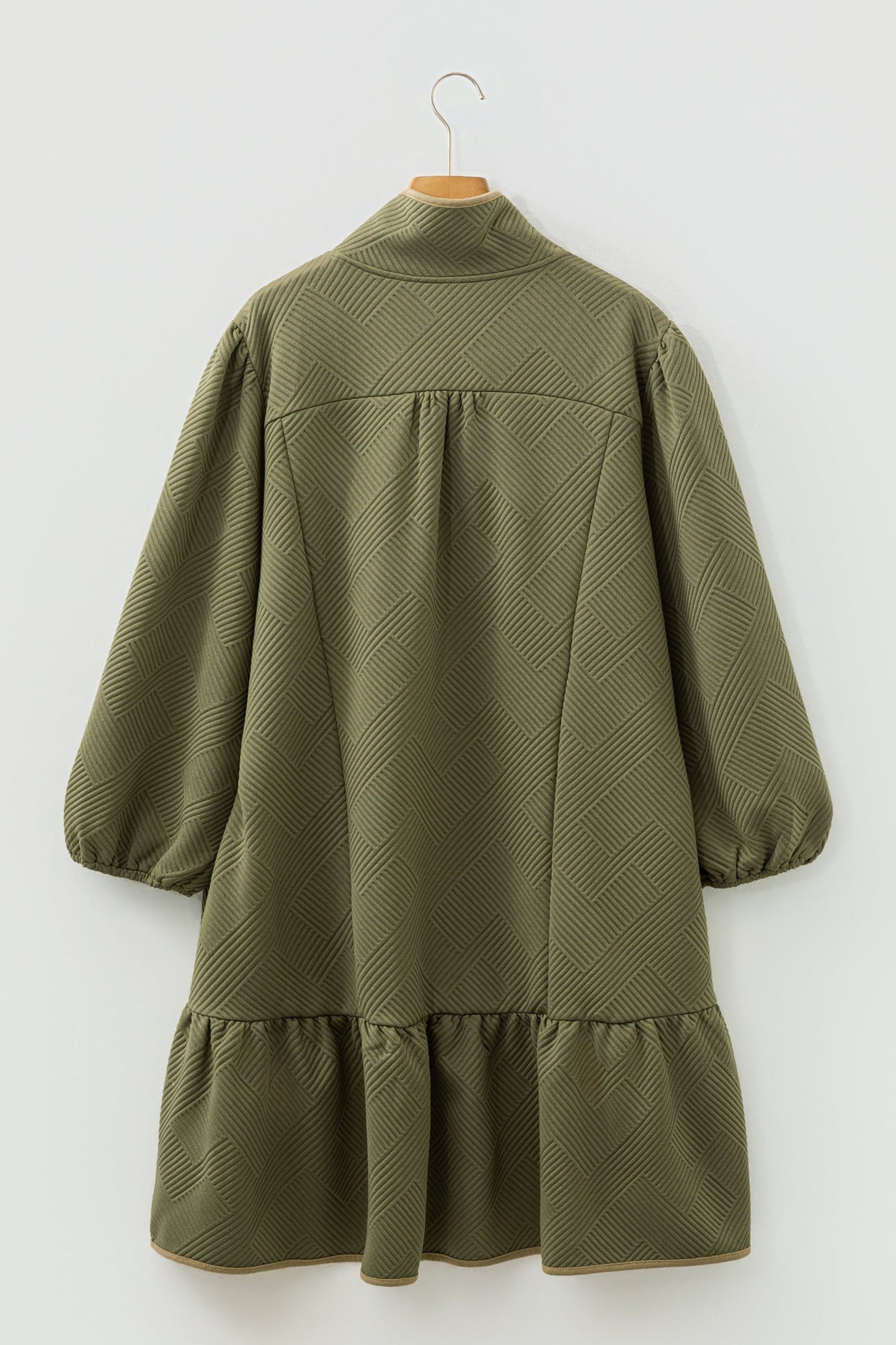 Plus Size Textured Contrast Trim Half Zip Dress