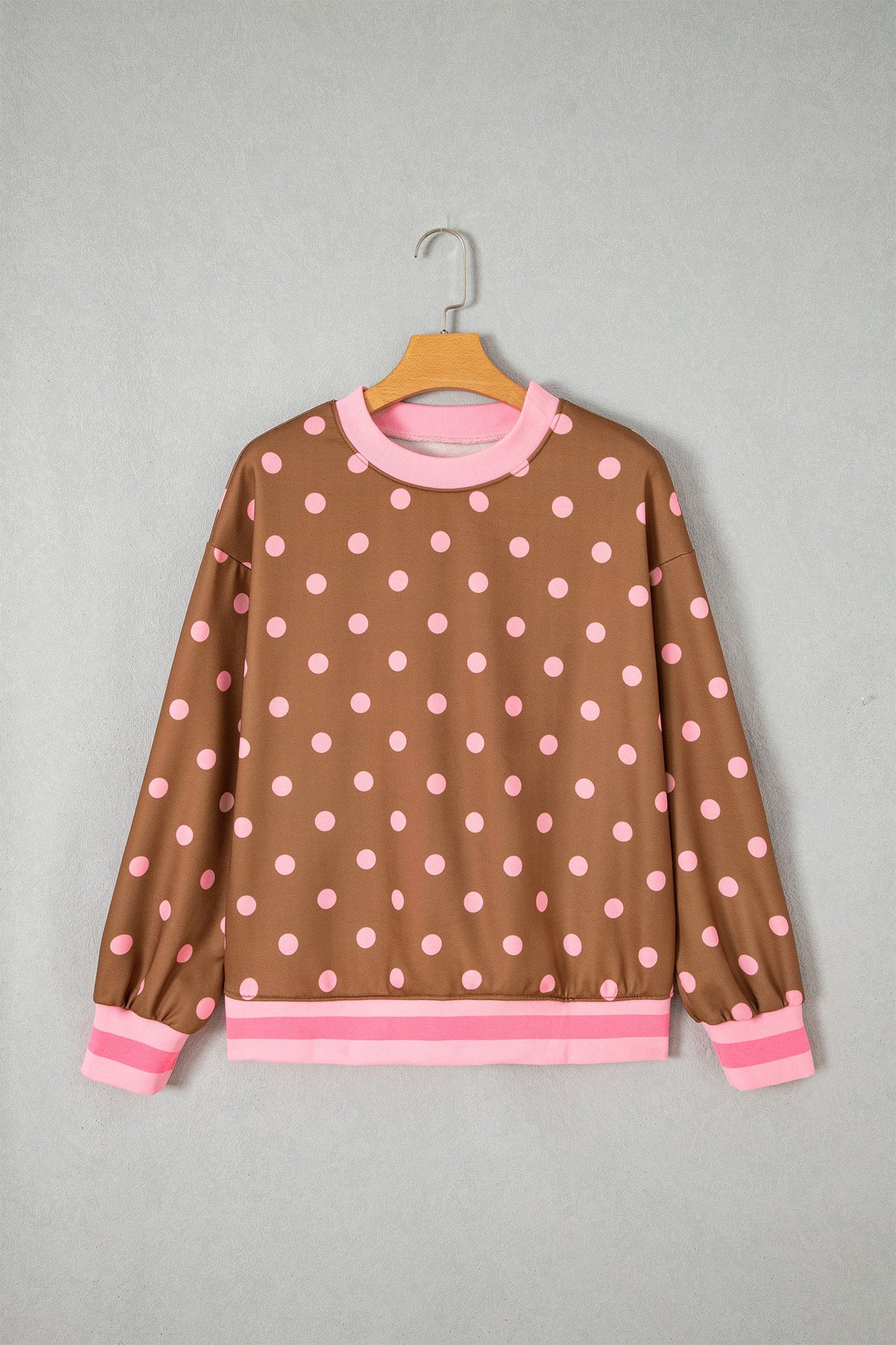 Polka Dot Colorblock Trim Round Neck Sweatshirt