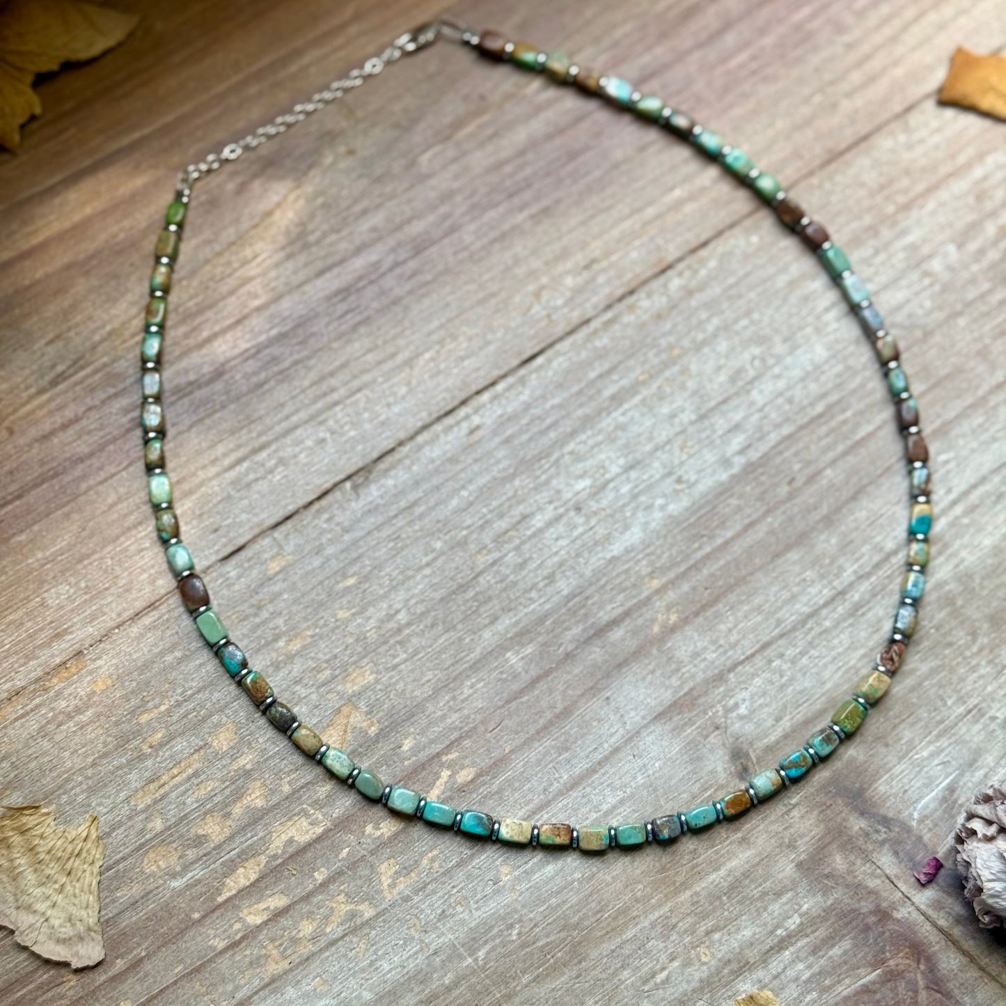 Tube Turquoise & Hematite Necklace – 18"