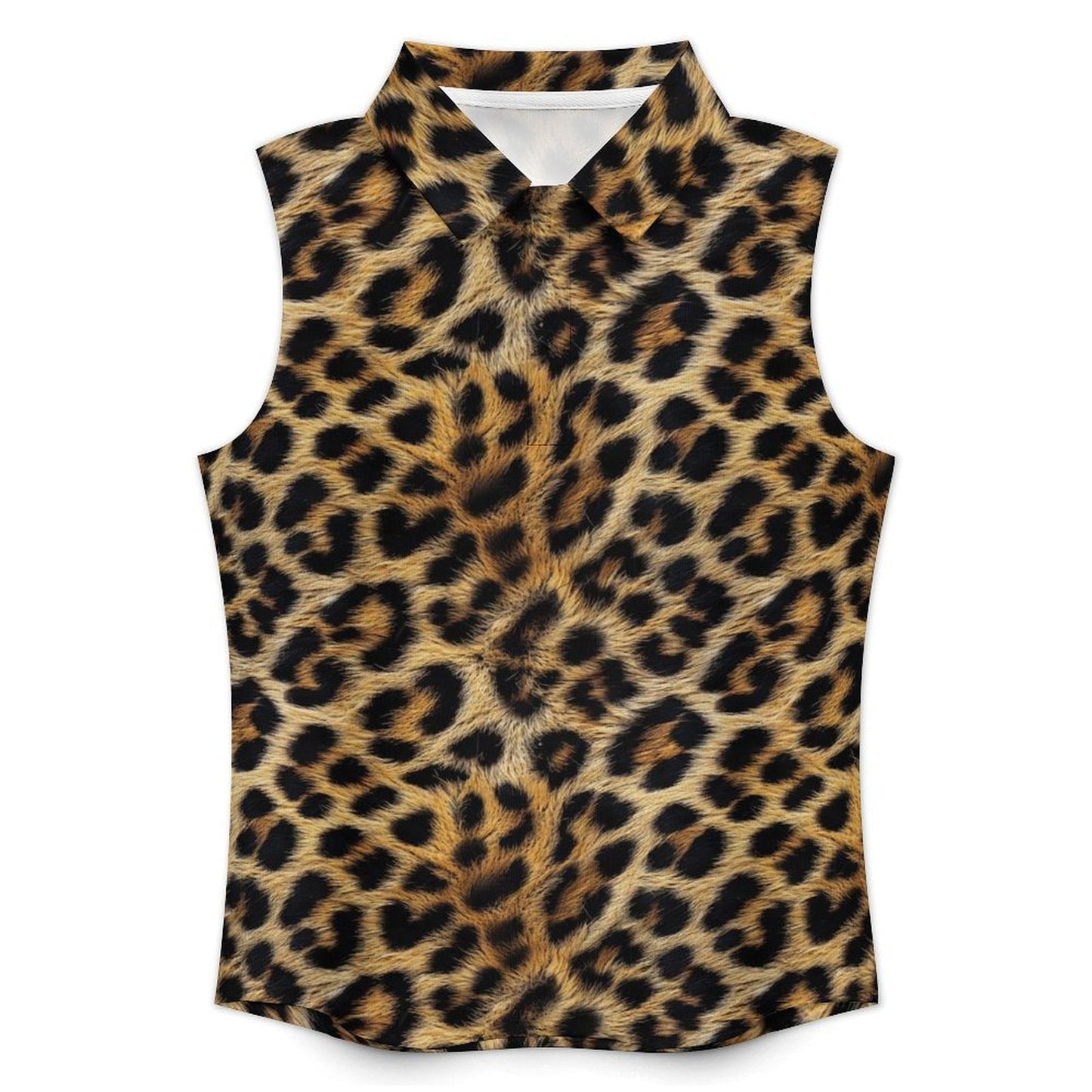 Baha Ranch Leopard Print Sleeveless Polo Top