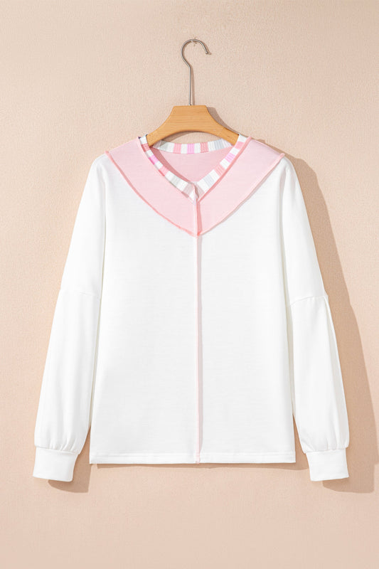 Colorblock Stripe V-Neck Long Sleeve Top