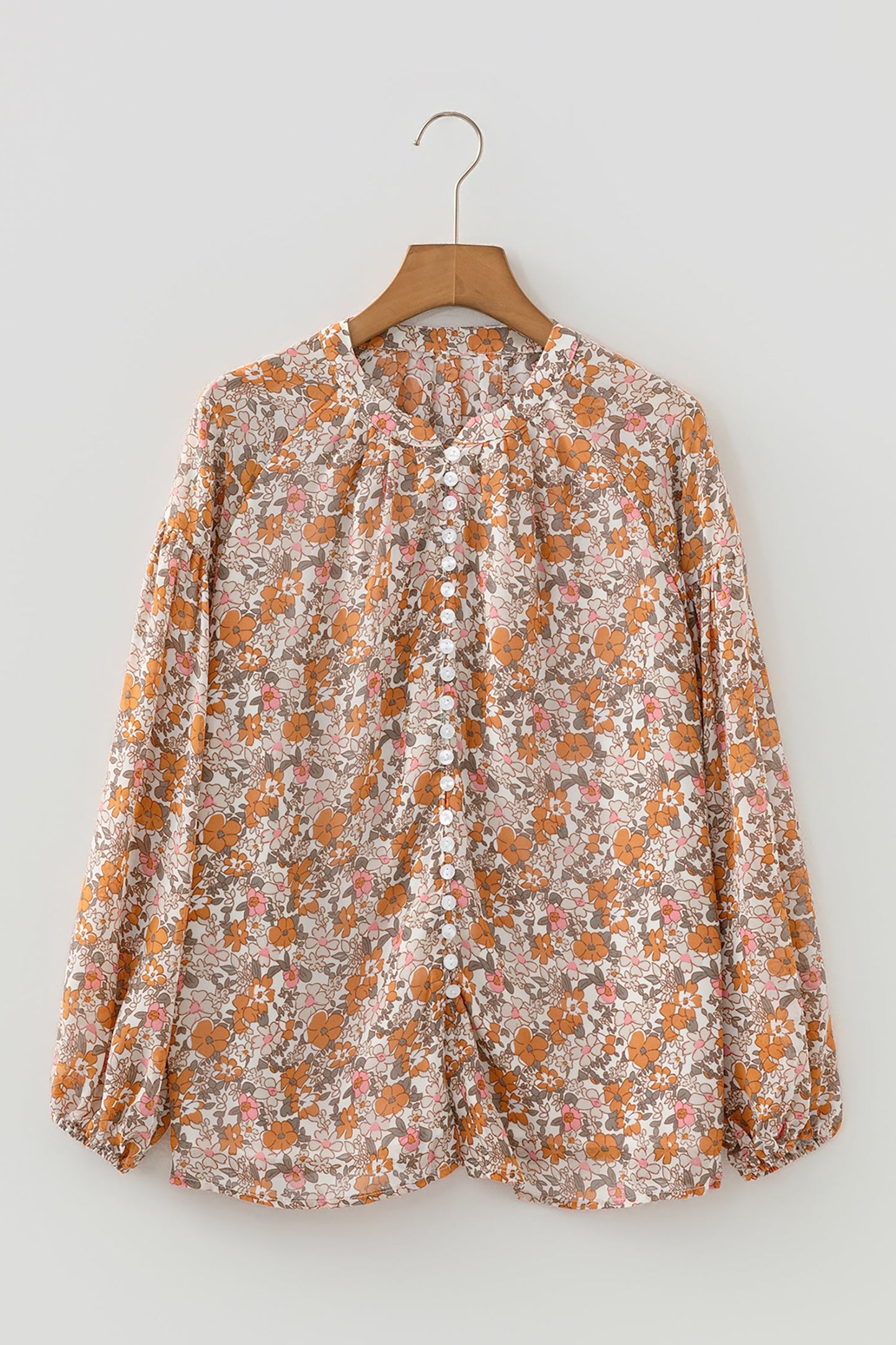 Floral Boho Puff Sleeve Full Button Shirt