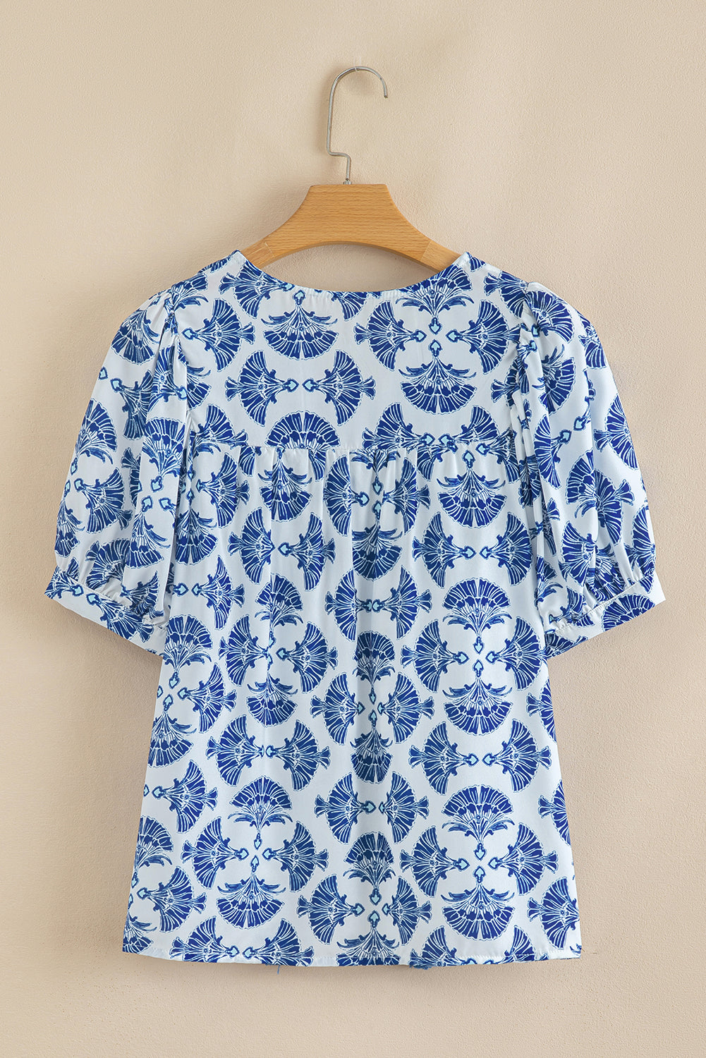 Geometric Tassel Drawstring V-Neck Blouse