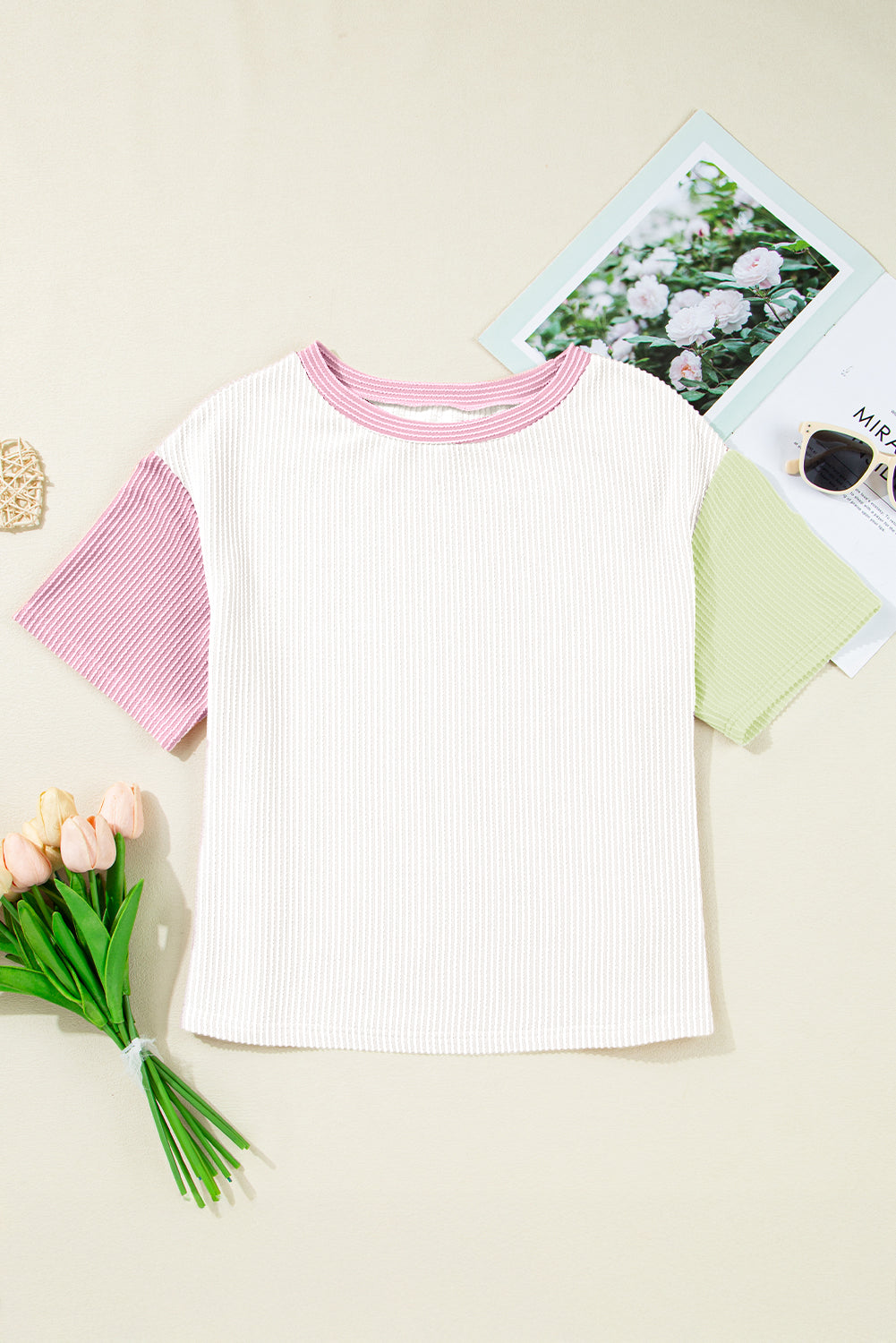 Colorblock Corded Crewneck Tee