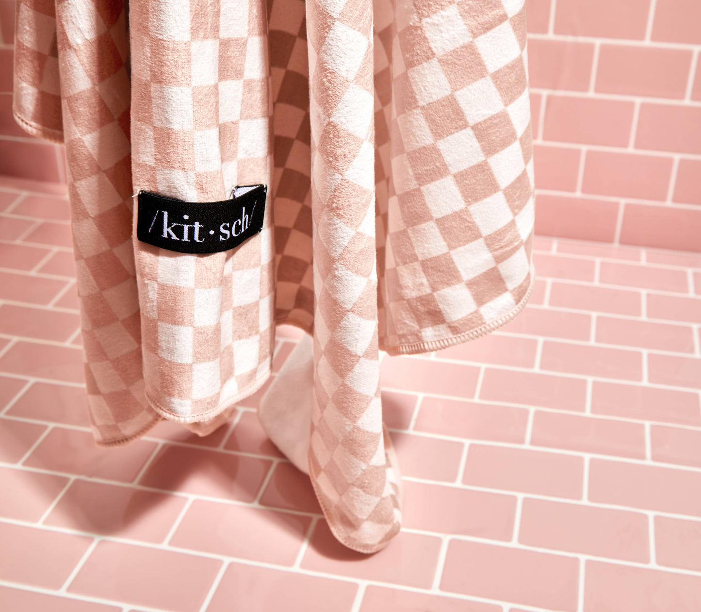 Extra Large Quick-Dry Hair Towel Wrap- Terracotta Checker by Kitsch