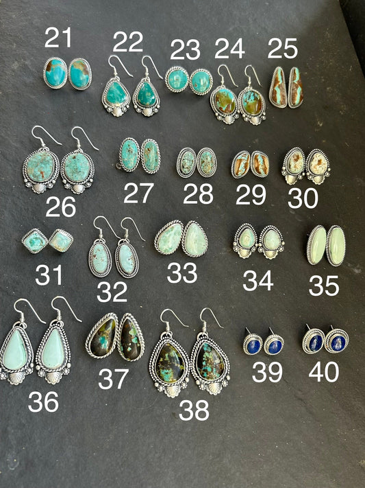 32 - Sterling Silver Dry Creek Turquoise Dangle Earrings by Shay Pfeiffer