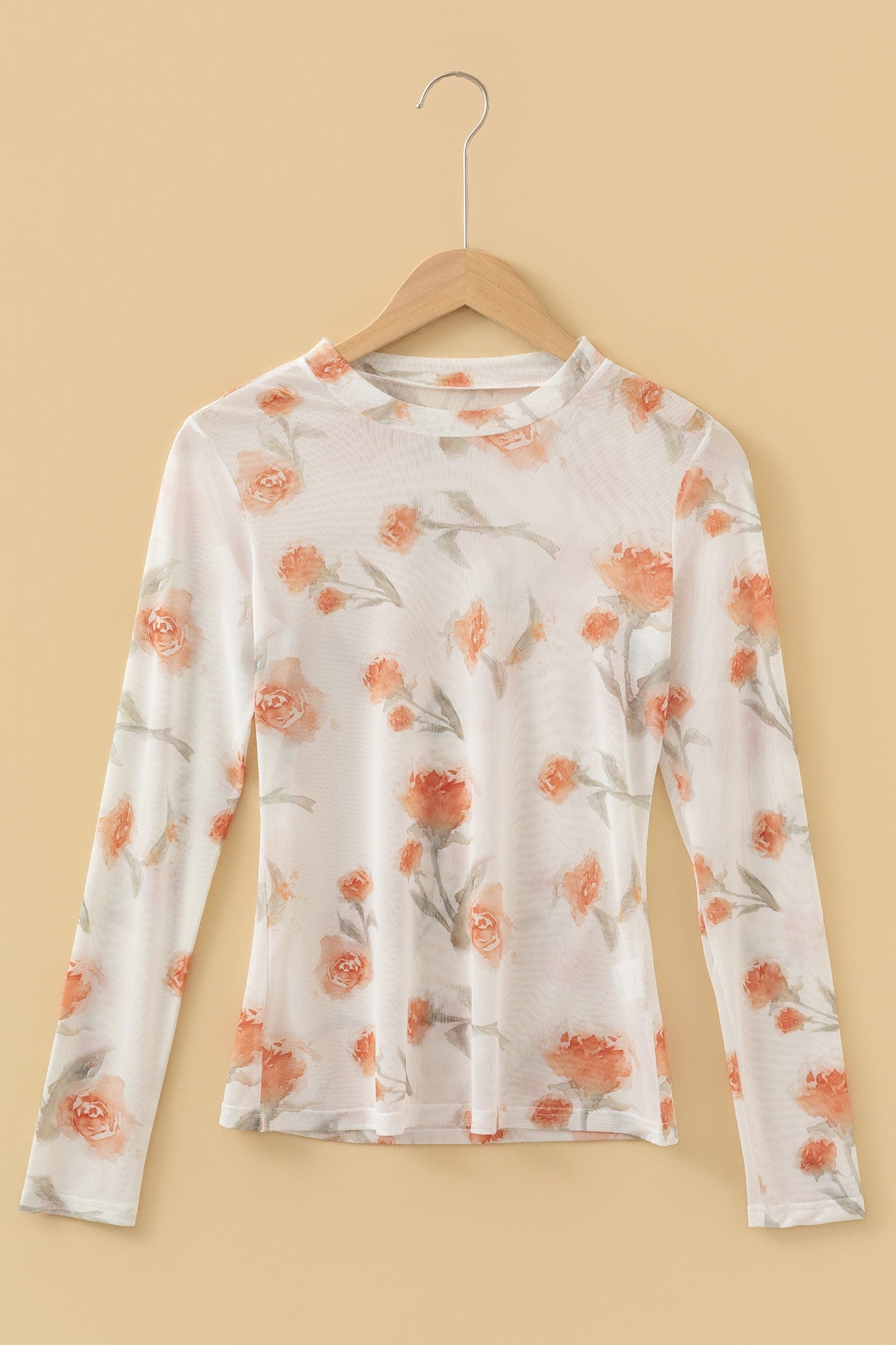 Plus Size Floral Sheer Mesh Long Sleeve Top