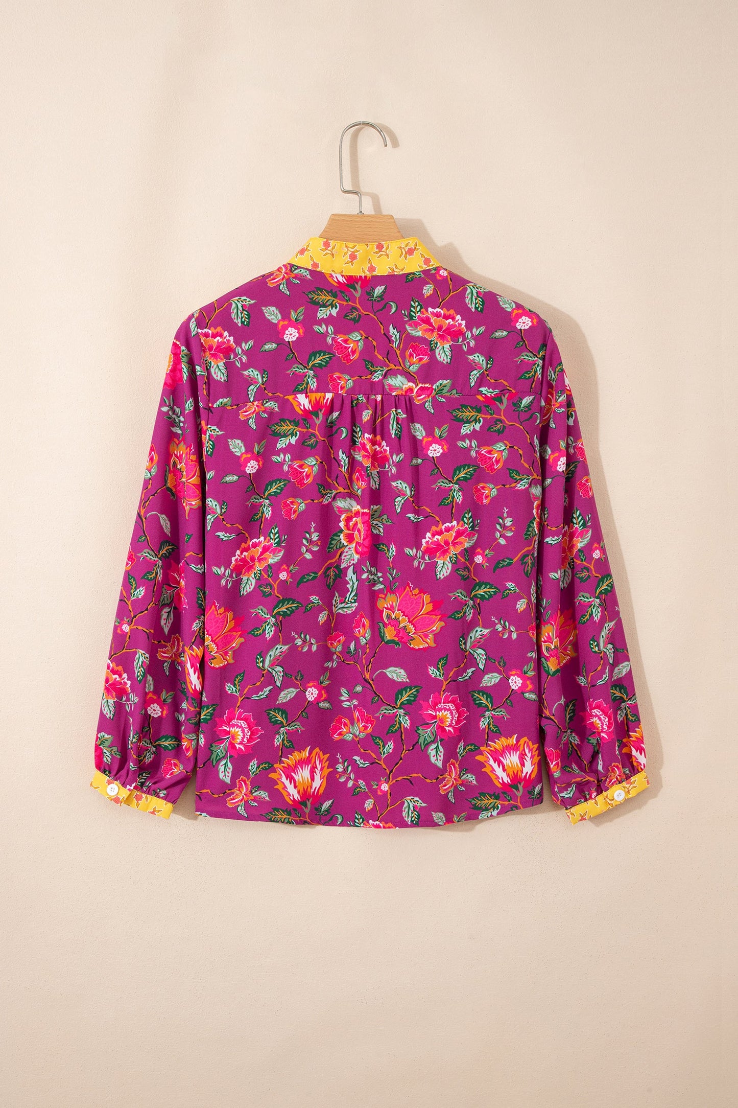 Floral Patchwork Split V-Neck Blouse