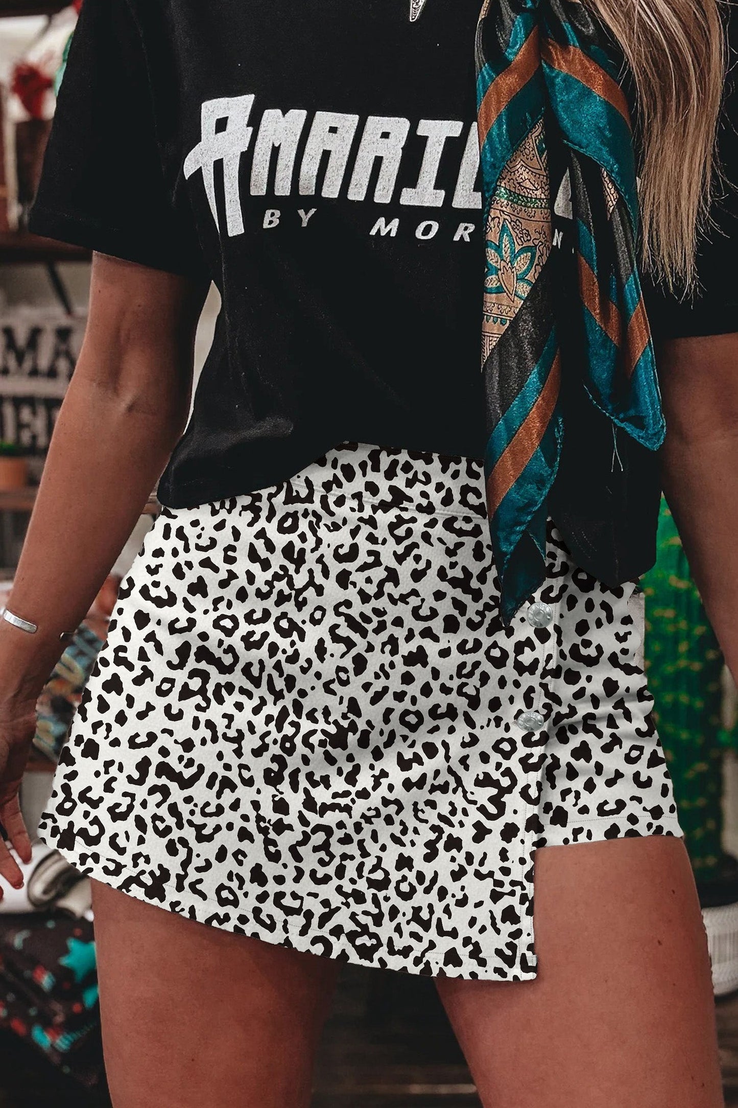 Leopard Button Overlap Denim Shorts