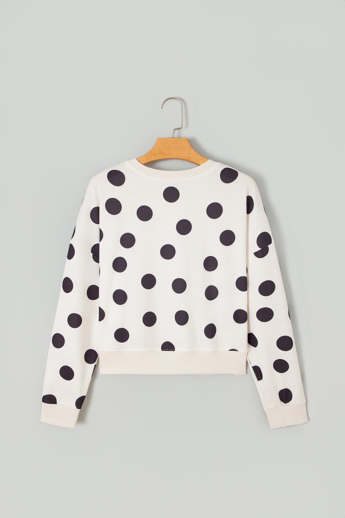 Polka Dot Ribbed Trim Round Neck Sweatshirt