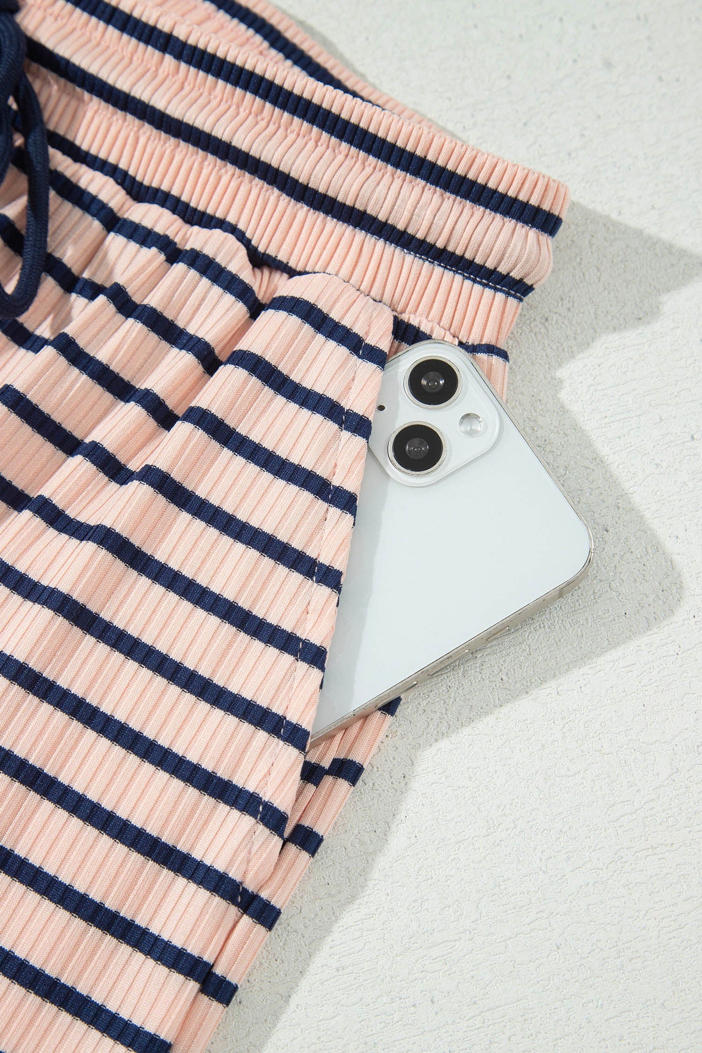 Stripe Long Sleeve Mock Neck Ribbed Knit Top & Shorts Set