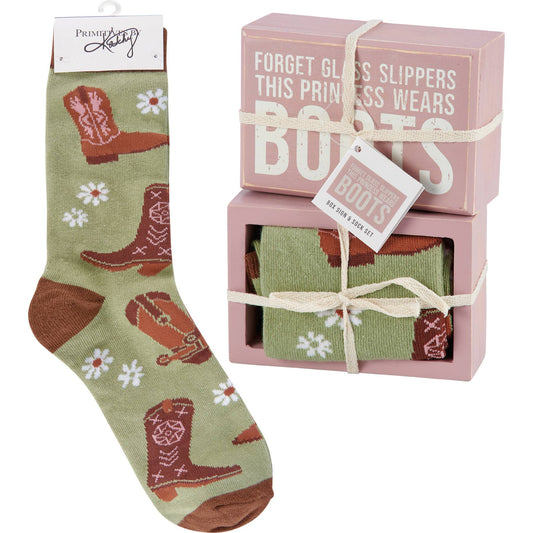 Princess Wears Boots Box Sign And Sock Set