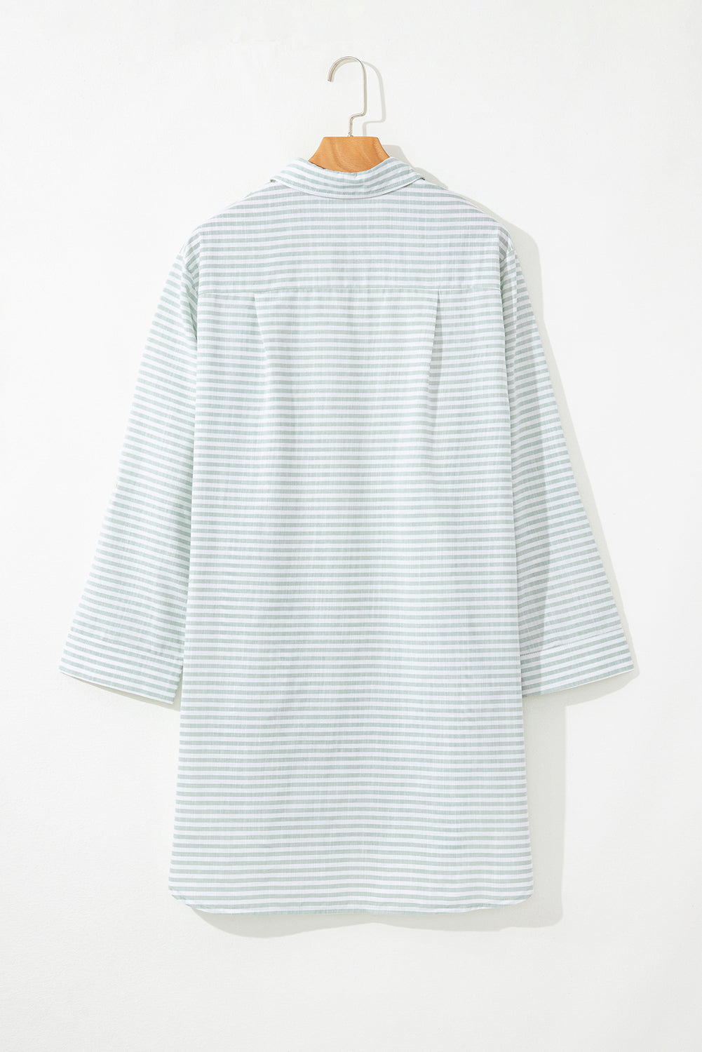 Stripe Collared V-Neck Chest Pocket Cover Up