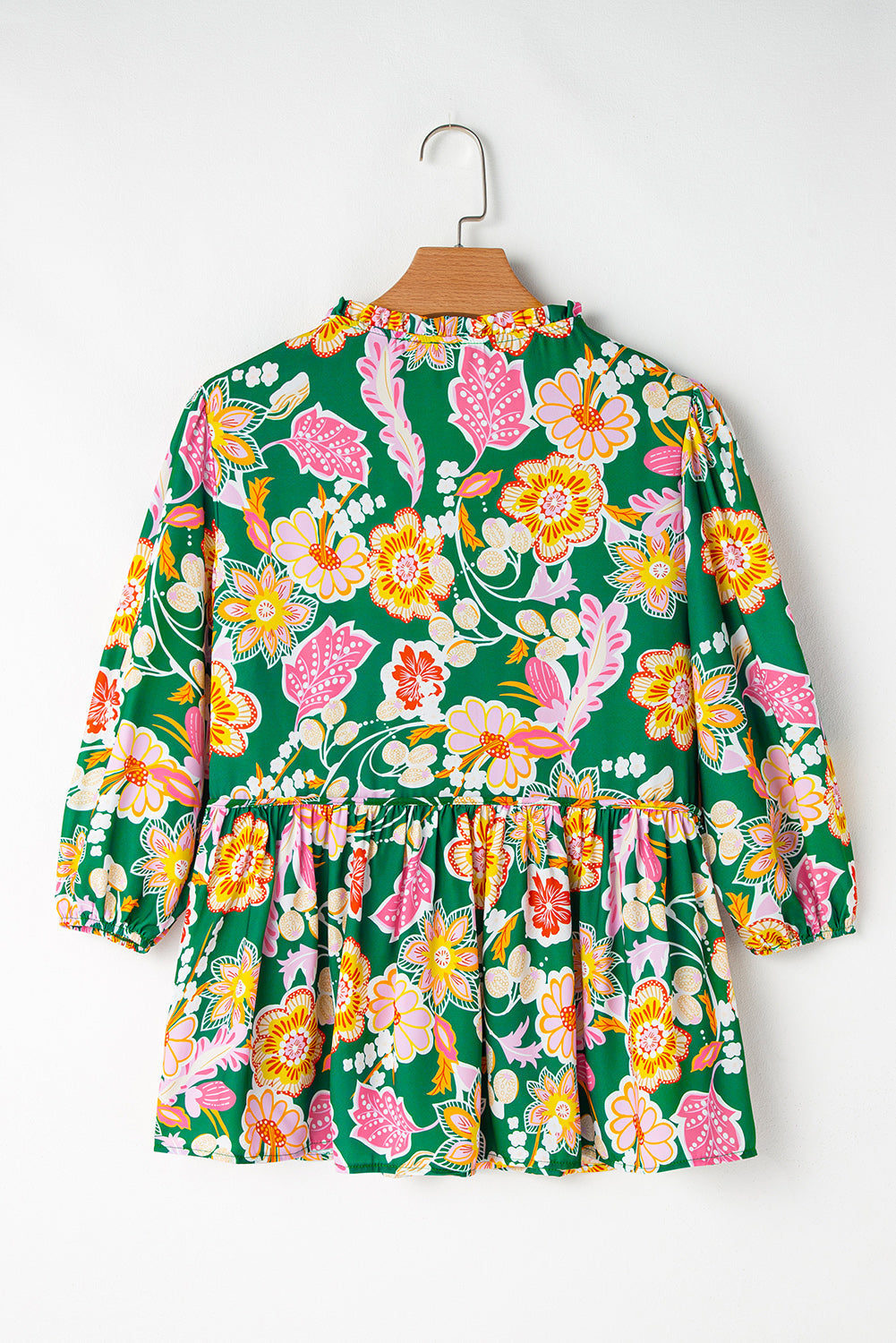 Floral Puff Sleeve V-Neck Peplum Blouse