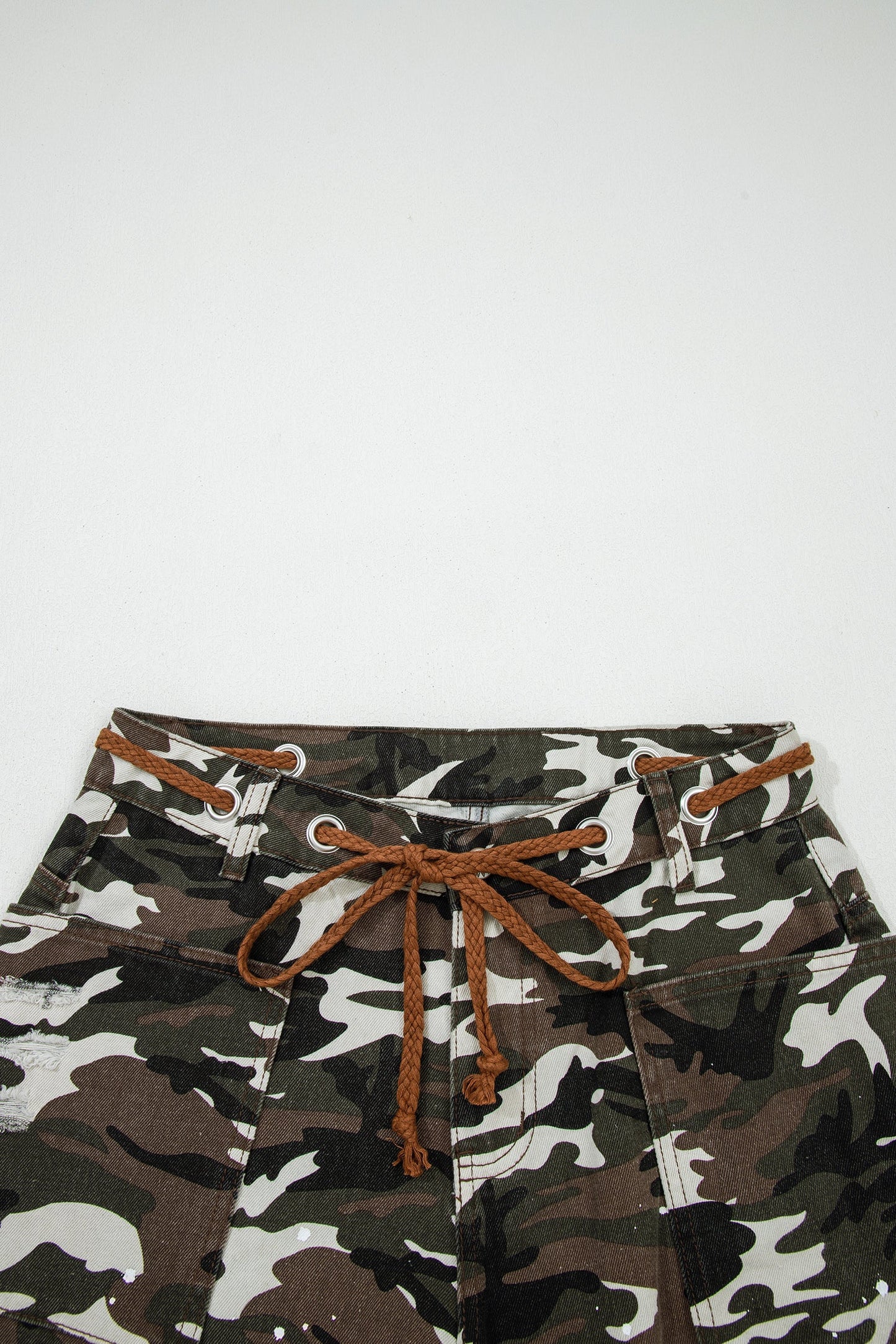 Camo Distressed Loose Denim Pants