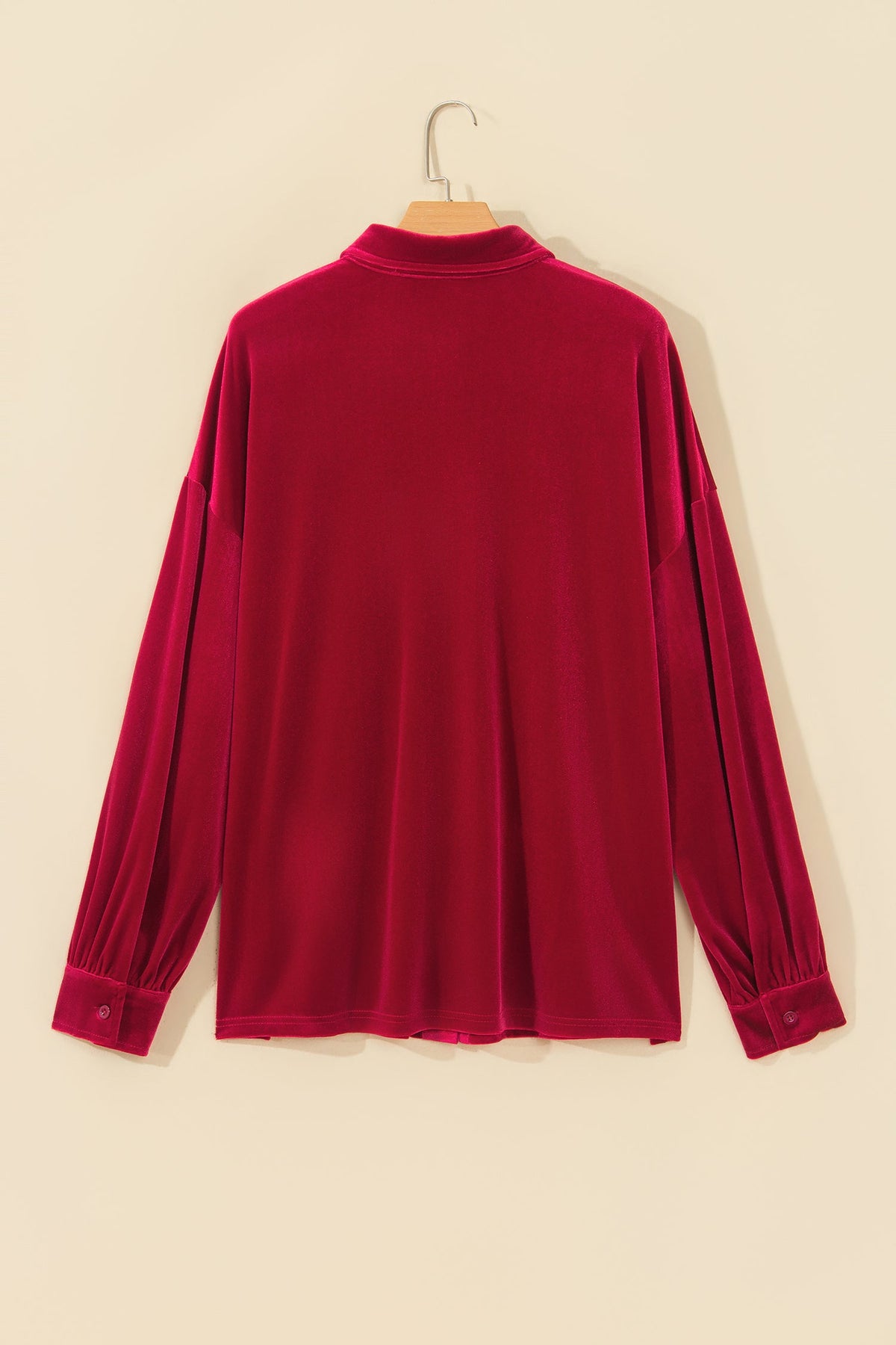 Solid Velvet Pocketed Long Sleeve Buttoned Shirt