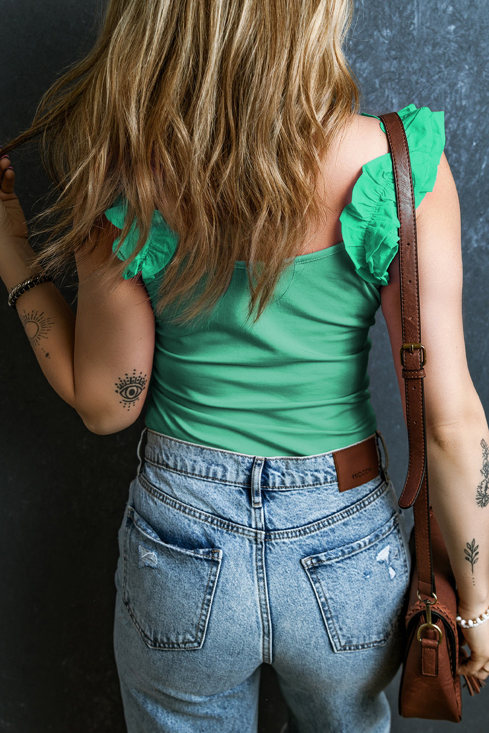 Solid Ruffle Straps Scoop Neck Tank Top