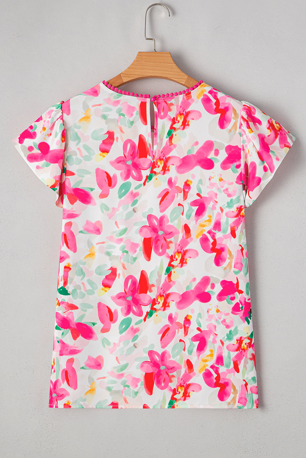 Floral Flutter Sleeve Round Neck Blouse.