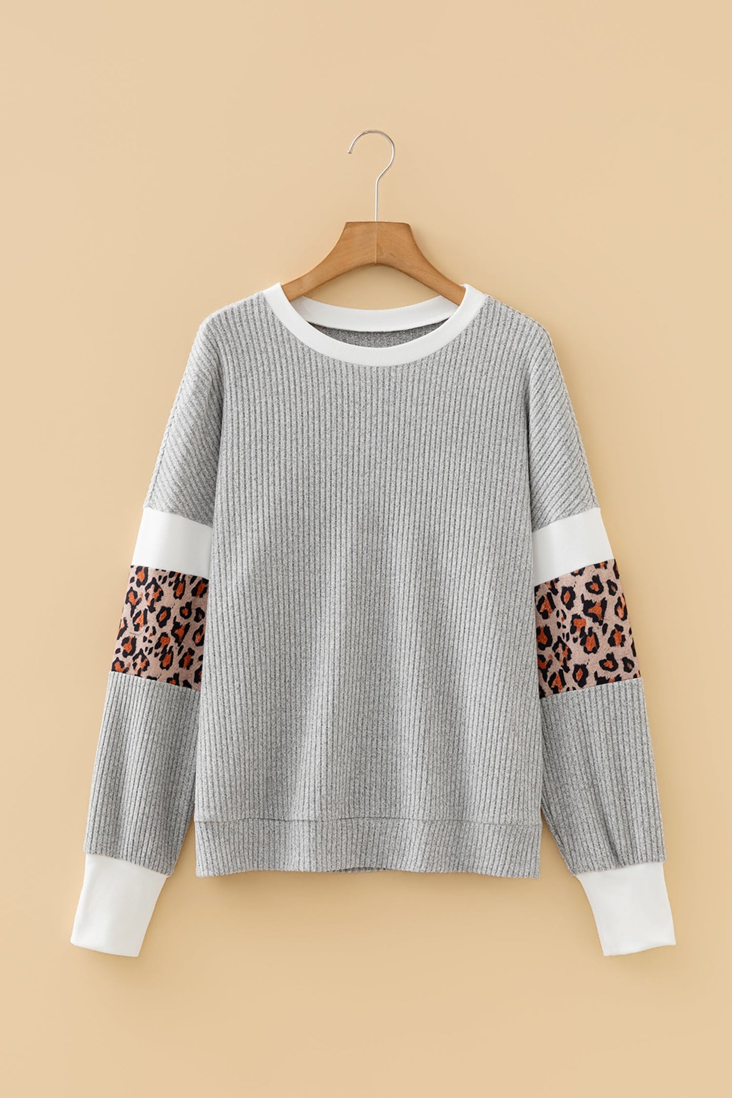 Leopard Knit Colorblock Patchwork Ribbed Top