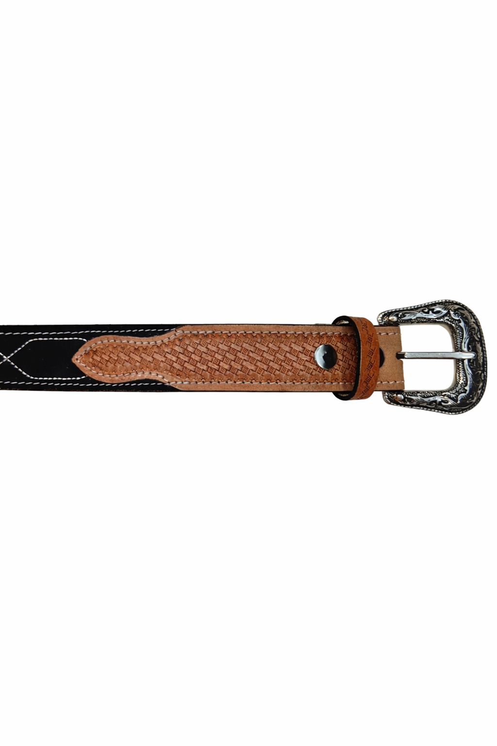 Western Stitch Genuine Suede & Hand Tooled Leather Belt -Dark Brown