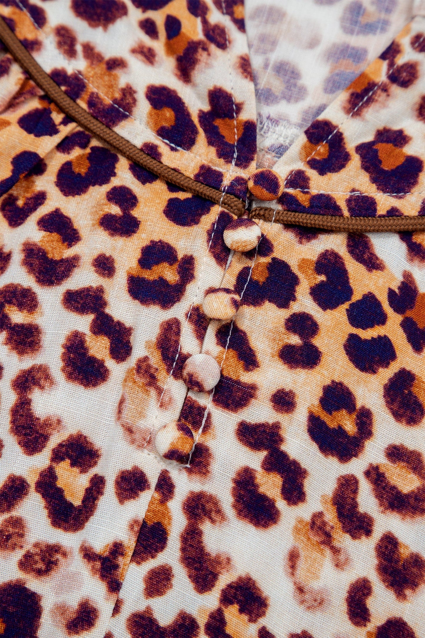 Plus Size Leopard Frilled Stand Neck Blouse