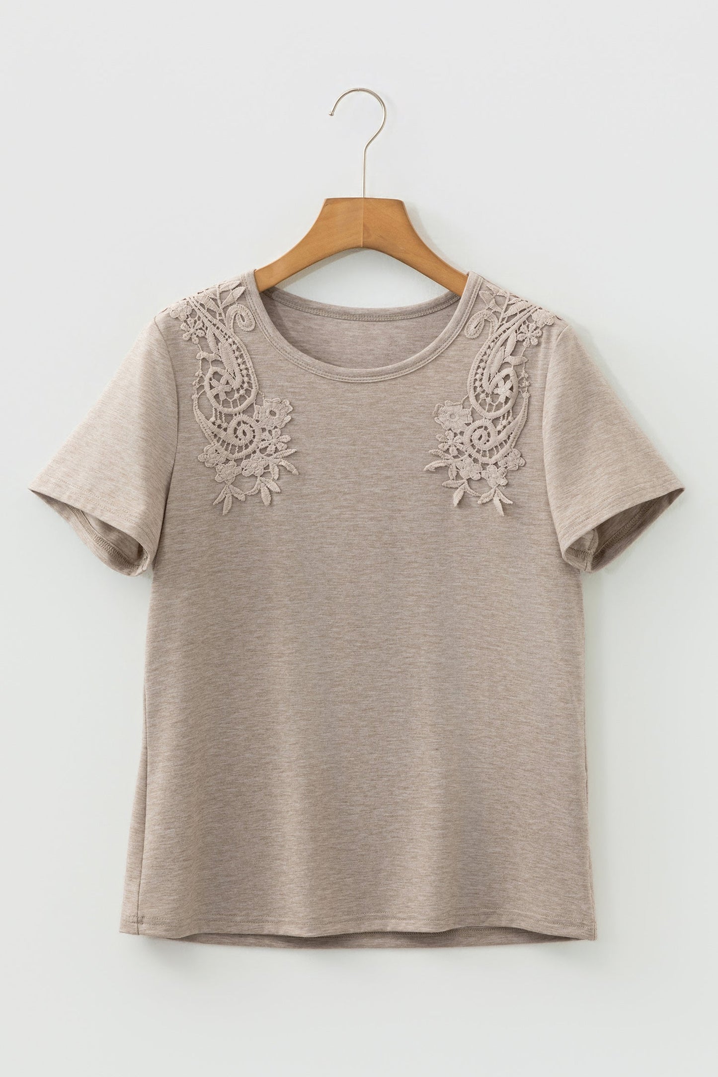 Solid Lace Patch Round Neck Tee