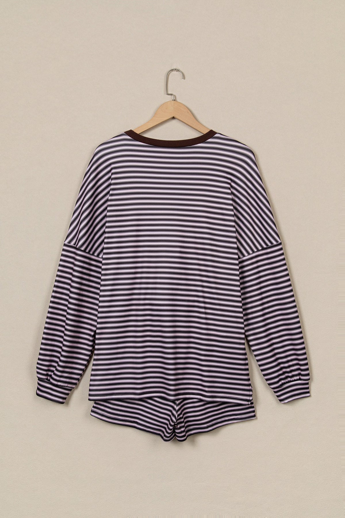 Stripe Oversized Long Sleeve Top & Pocketed Shorts Set