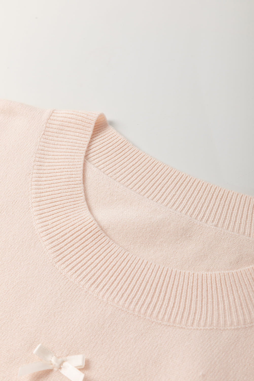 Bow Pearl Embellished Dolman Short Sleeve Sweater