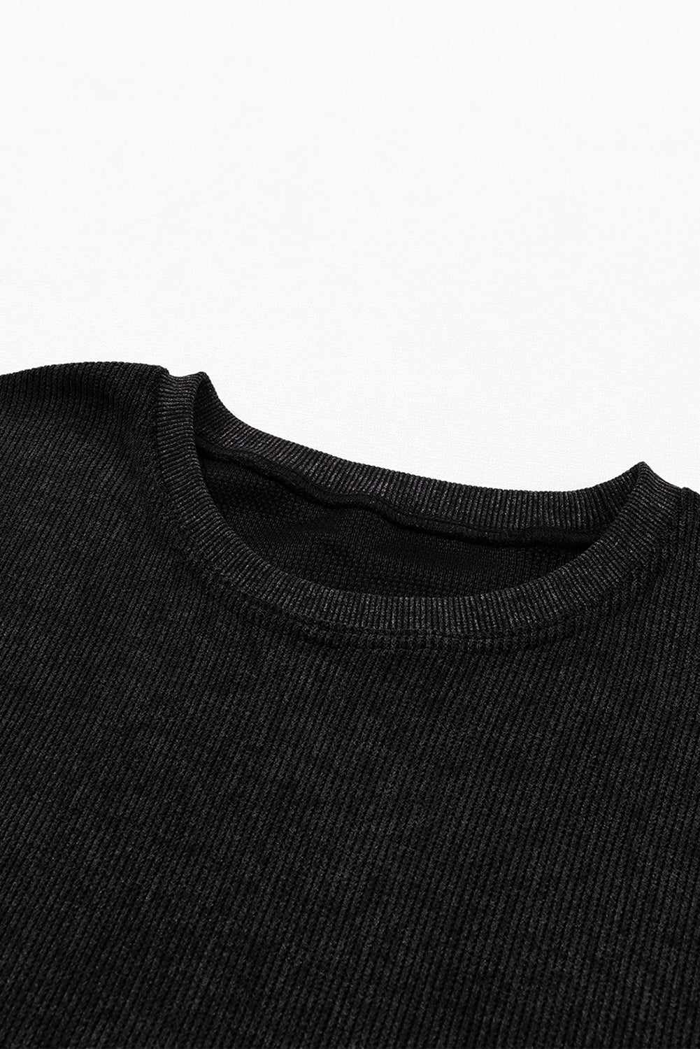 Solid Ribbed Knit Round Neck Pullover Sweatshirt
